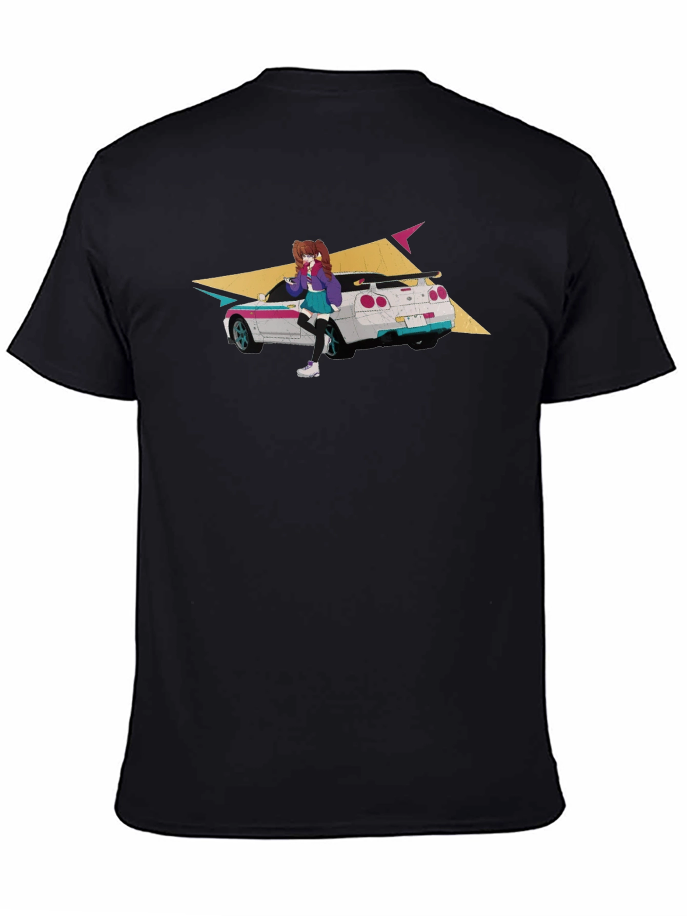 Black Anime Car Graphic Black T-Shirt view 4