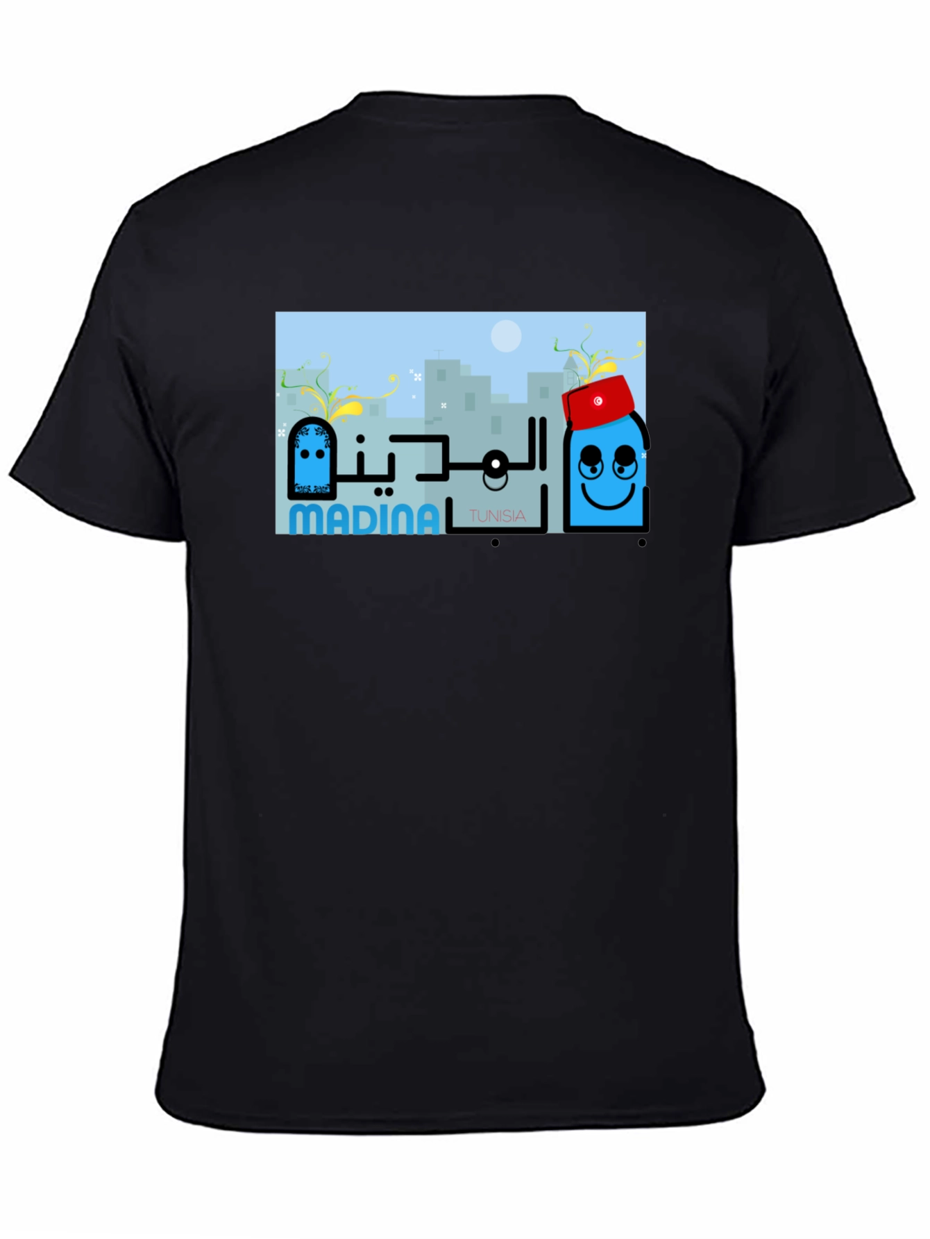 Black Madina Tunisia Graphic Tee - Cityscape T-Shirt view 4