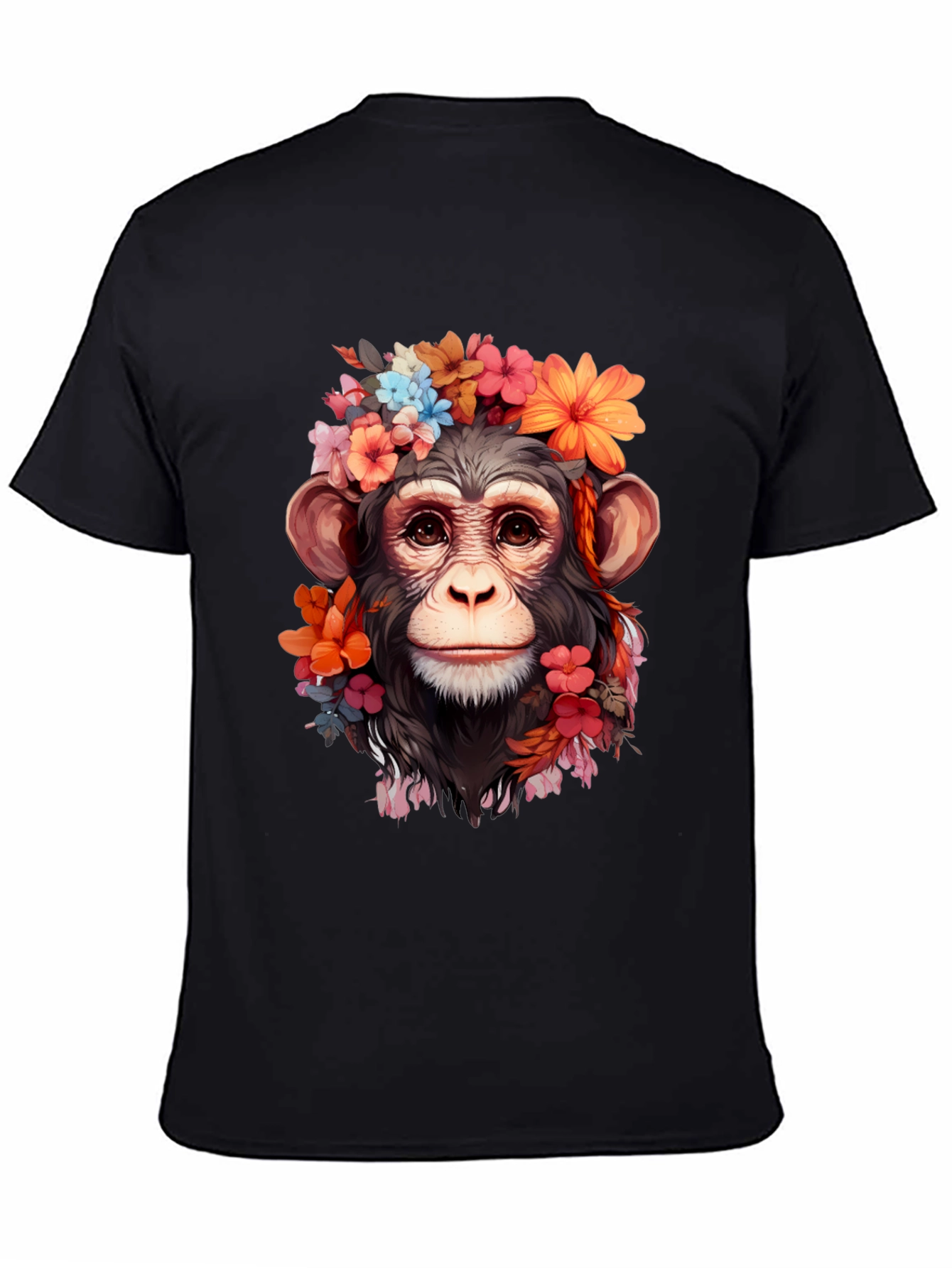 Black Floral Monkey T-Shirt - Unique Graphic Tee view 4