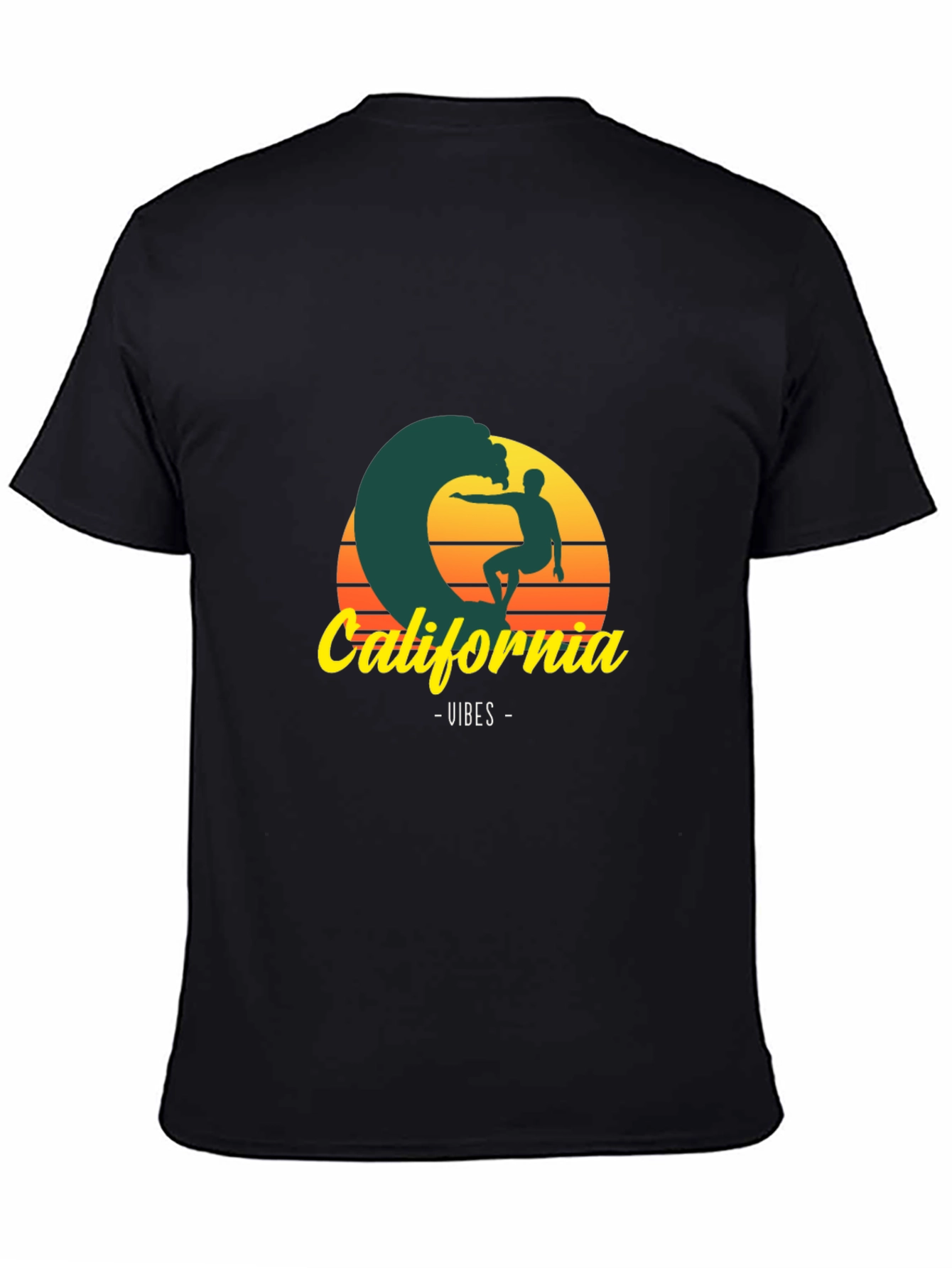 Black California Vibes Graphic Tee - Surfer T-Shirt view 4