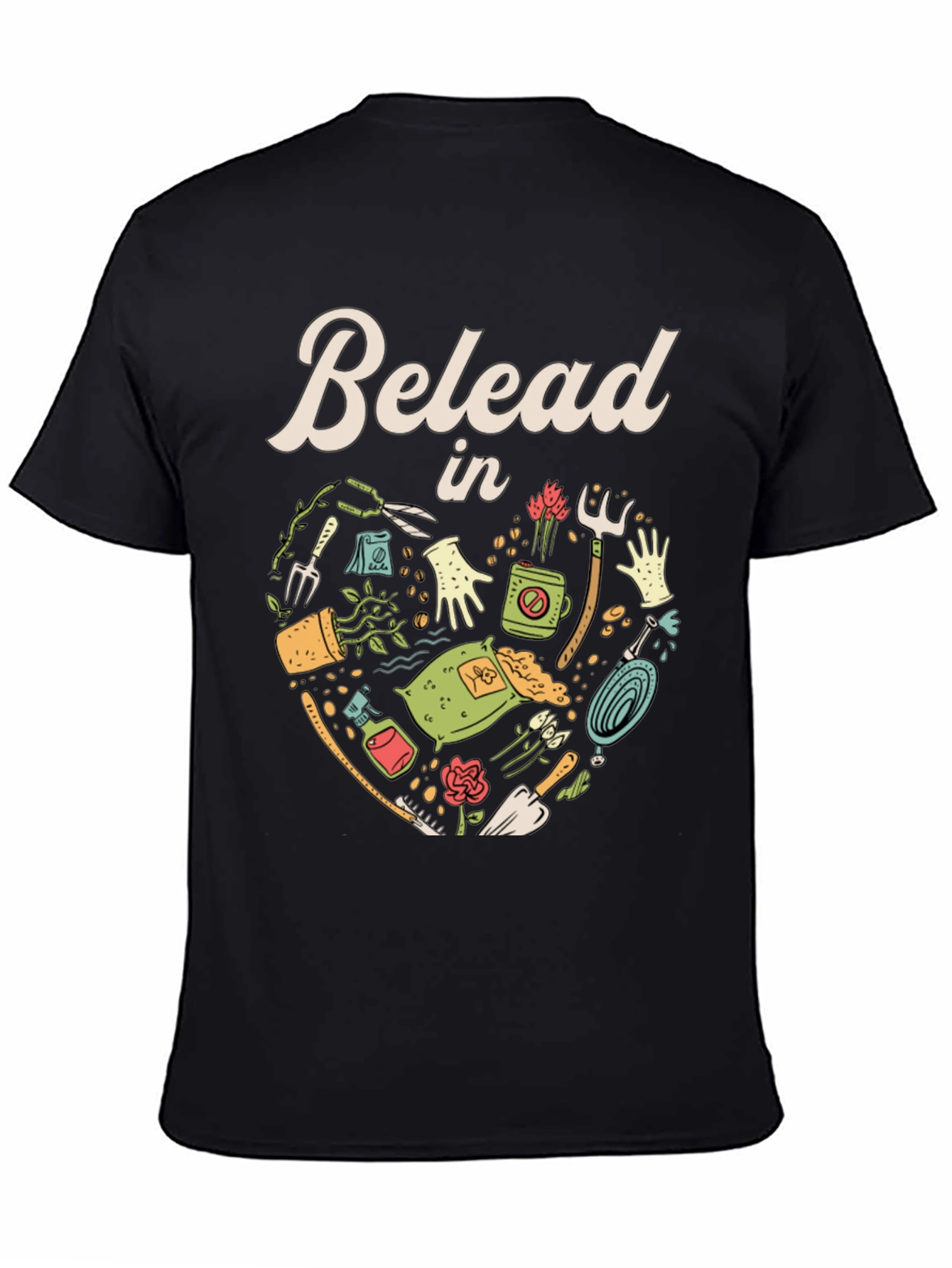 Black Gardening T-Shirt - "Belead in" Design - Black view 4