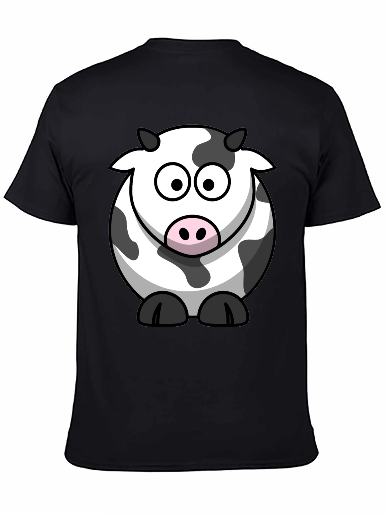 Black Cartoon Cow Graphic Tee - Black Cotton Comfort view 4