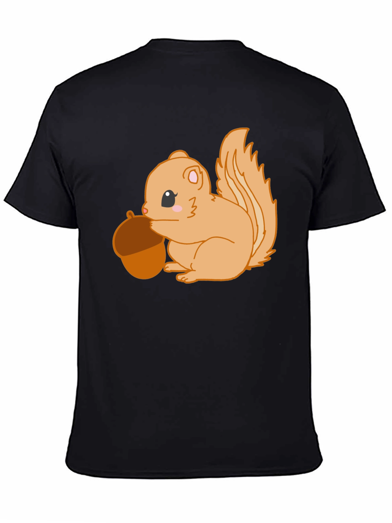 Black Cute Squirrel Holding Acorn Graphic Tee - Black view 4