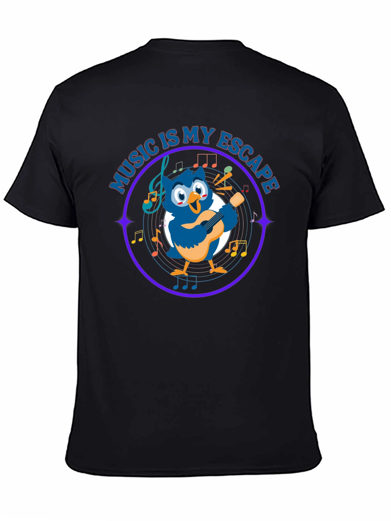 Black Music Is My Escape T-Shirt with Cartoon Owl view 4