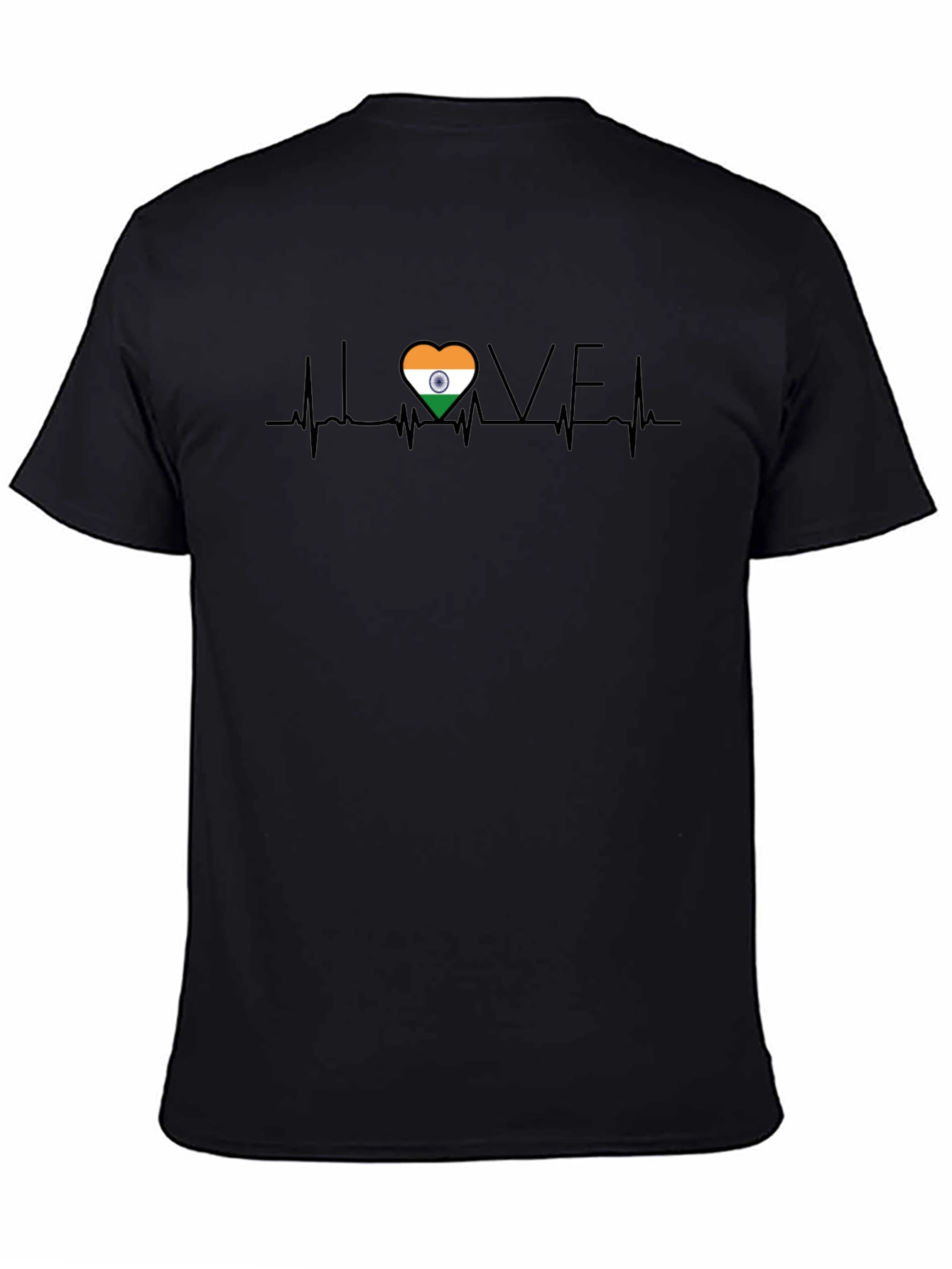 India Love Heartbeat Black T-Shirt - 4