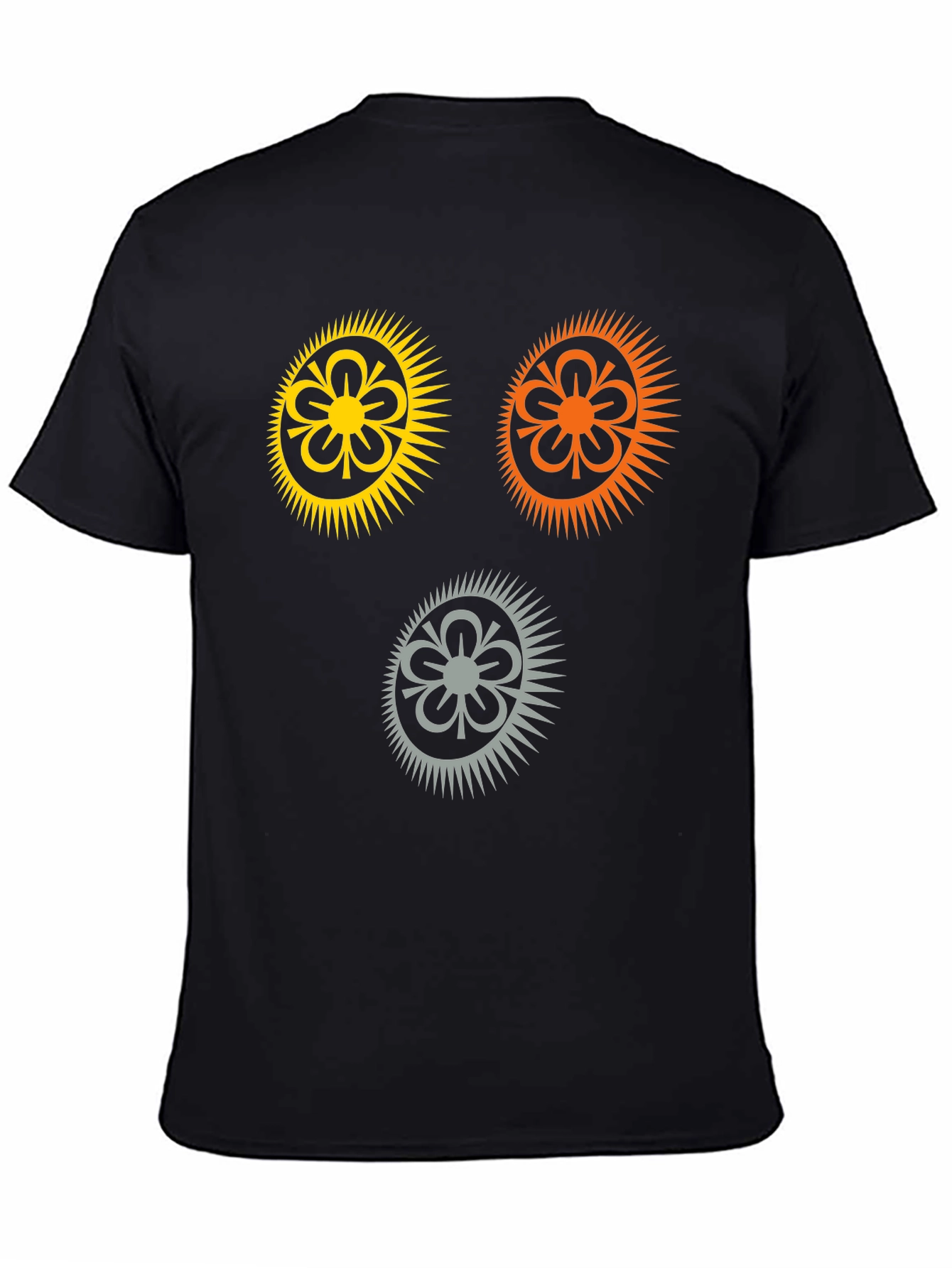 Black Stylish Black T-Shirt with Floral Sun Graphic view 4
