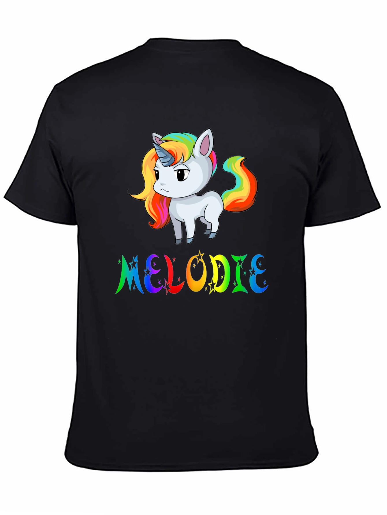 Black Rainbow Unicorn MELODIE Custom T-Shirt view 4