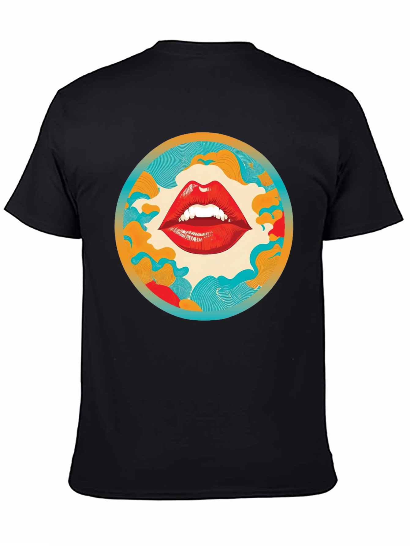 Black Graphic Lips Print Crew Neck Tee view 4
