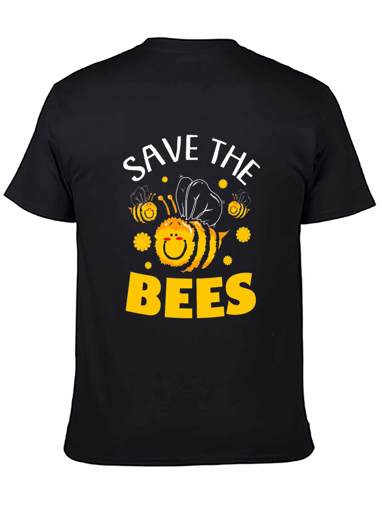 Black Save the Bees T-Shirt - Black, Cute Bee Graphic view 4