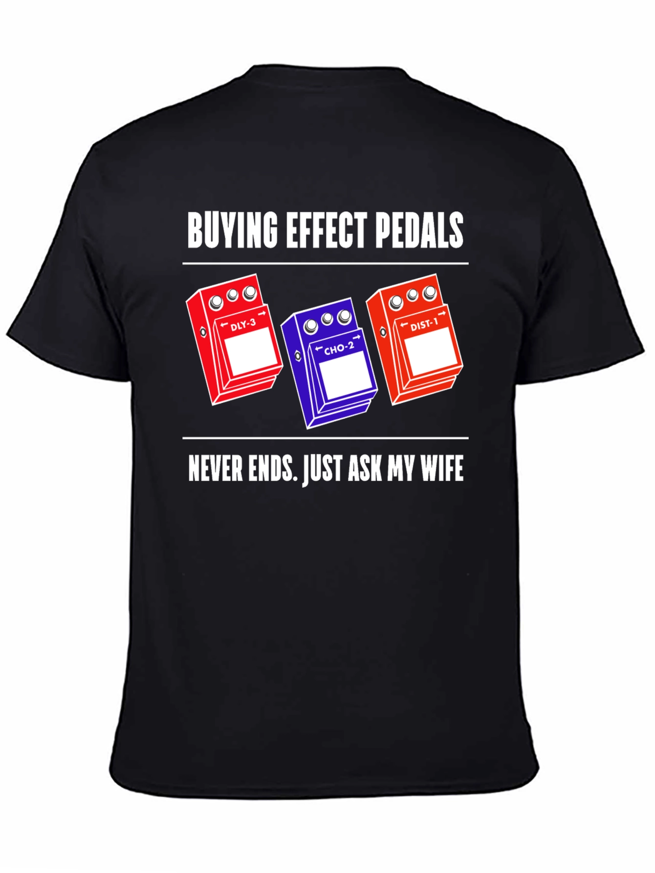 Black Buying Effect Pedals T-Shirt, Guitar Humor Tee view 4