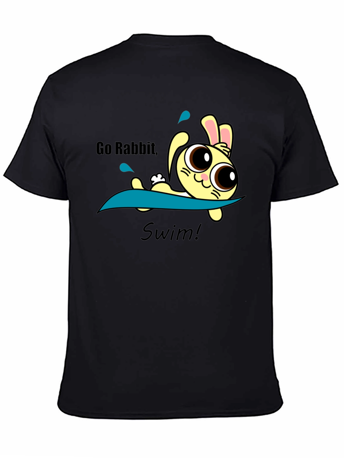 Black Go Rabbit Swim Graphic Tee - Black Cotton Blend view 4