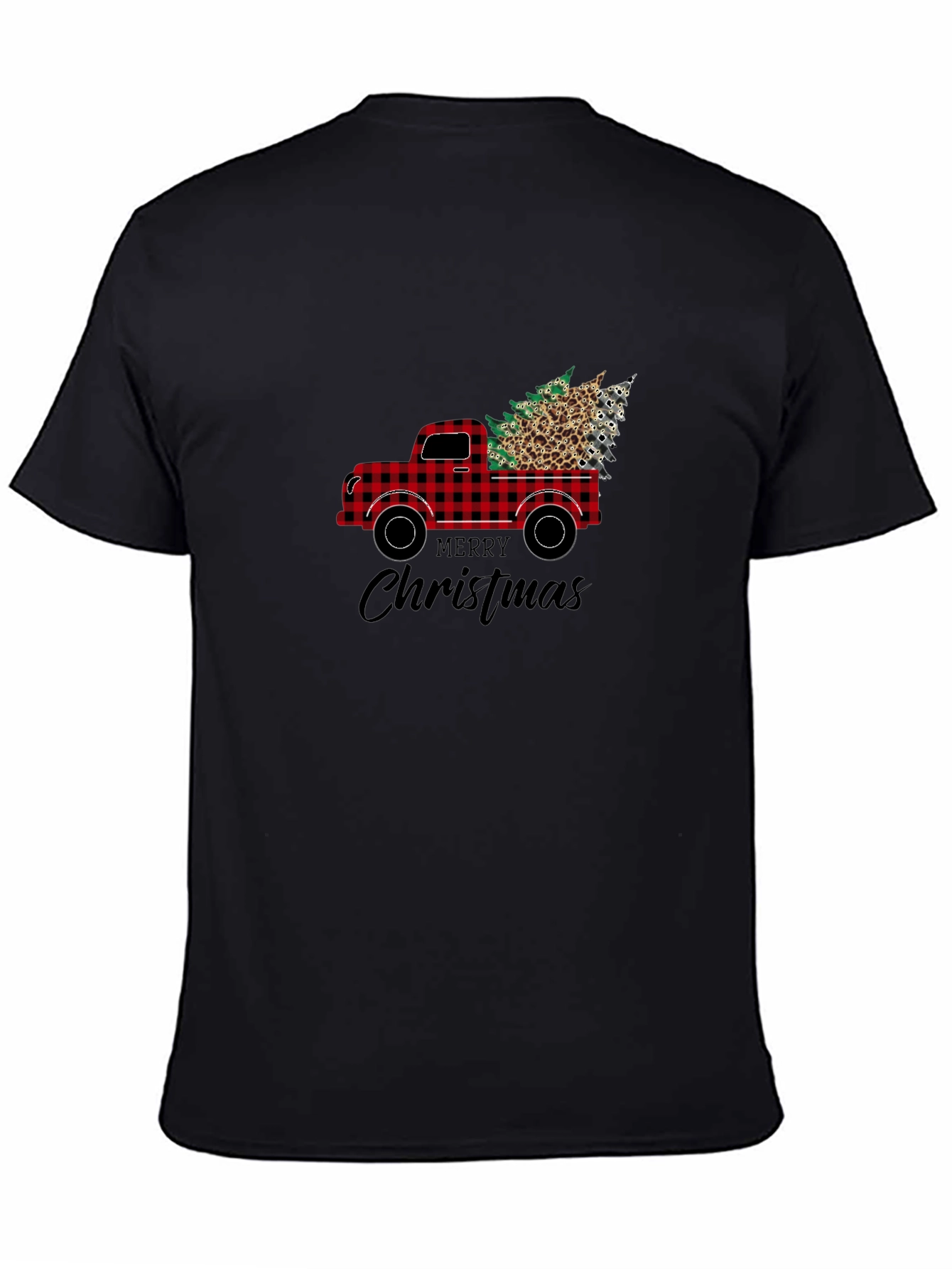 Black Buffalo Plaid Truck Christmas Tee view 4