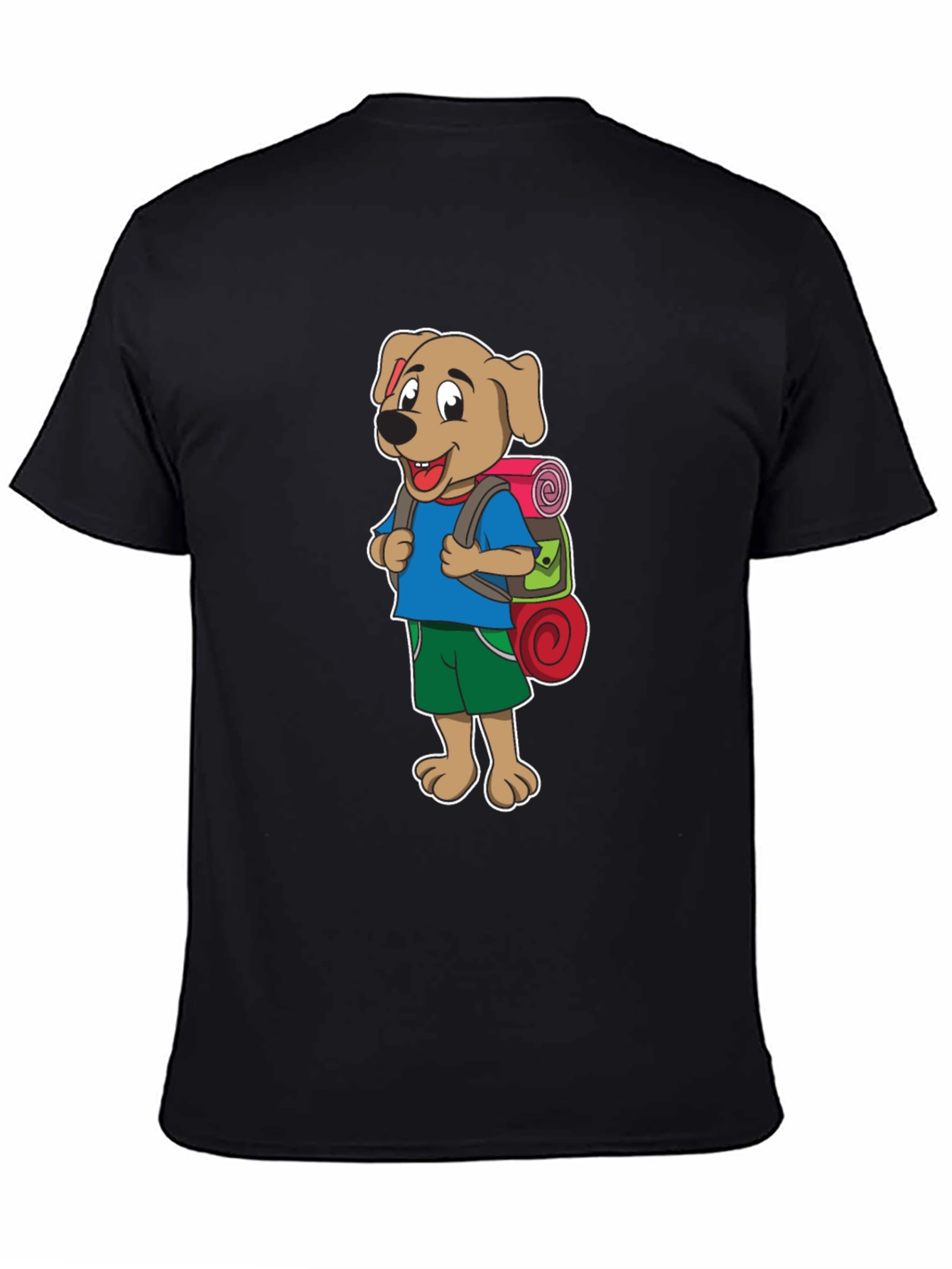 Black Dog Hiker Cartoon Black T-Shirt view 4