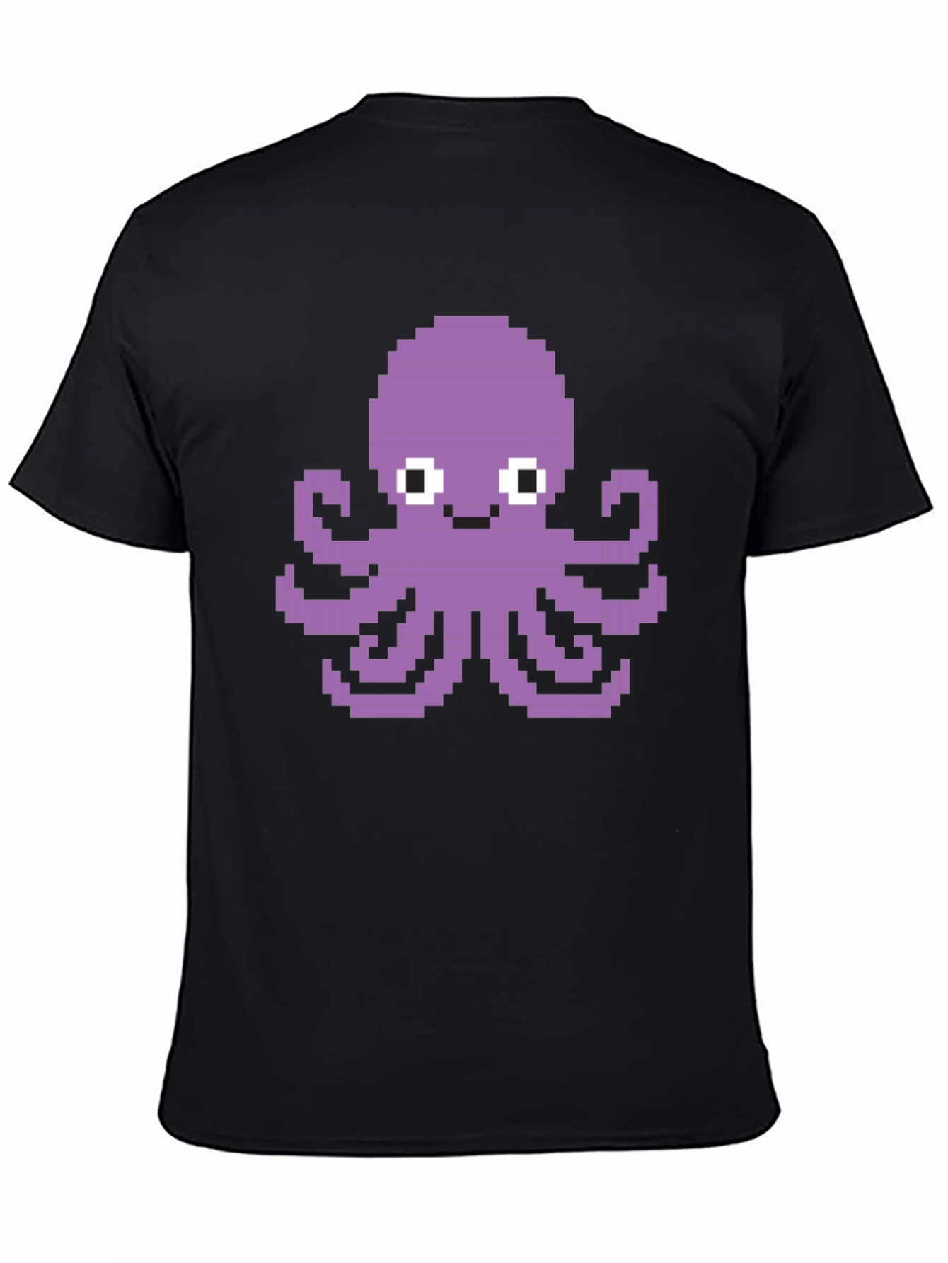 Black Pixel Octopus Graphic Tee - Black Cotton T-Shirt view 4