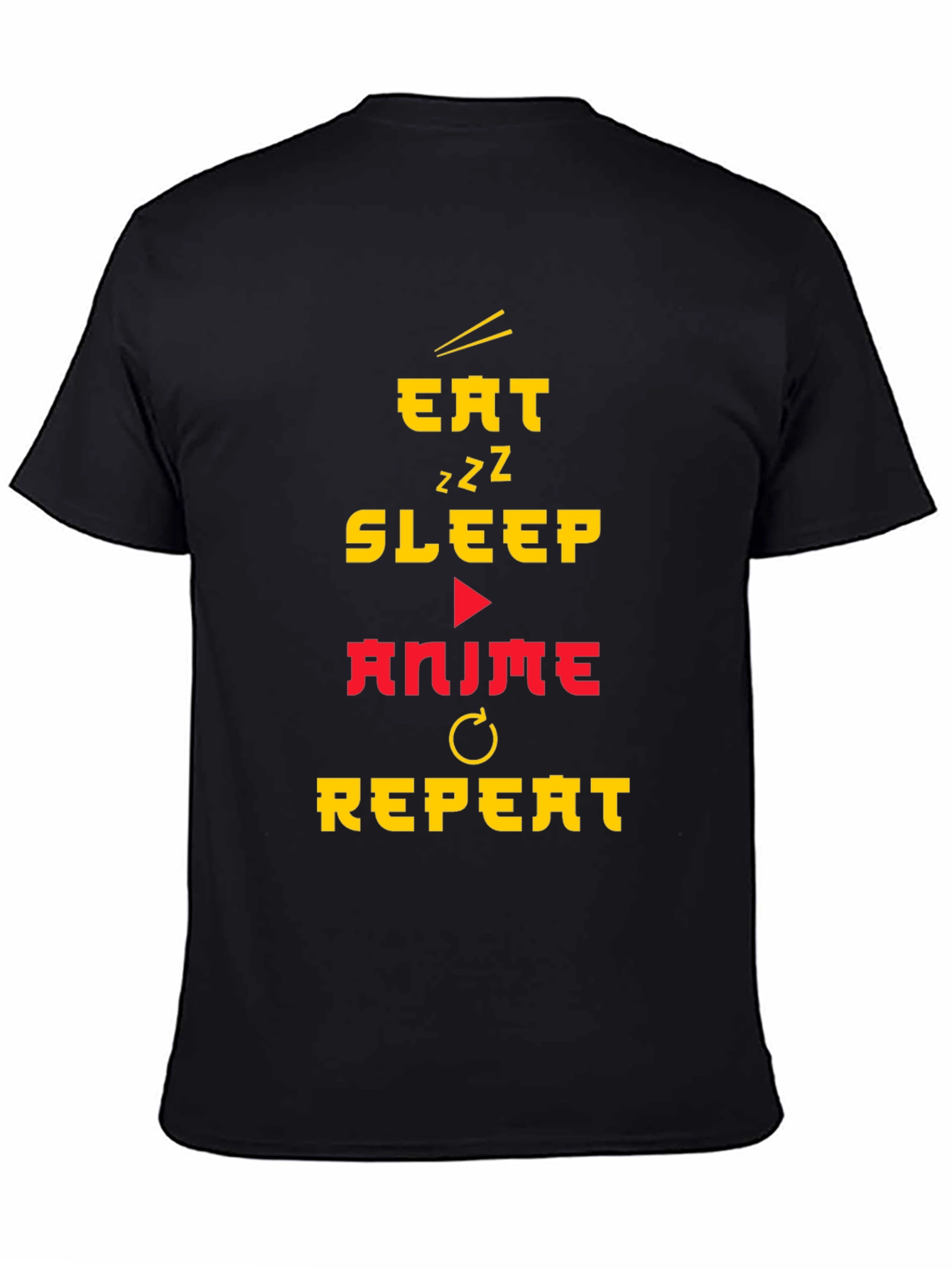 Black Eat Sleep Anime Repeat Black T-Shirt view 4