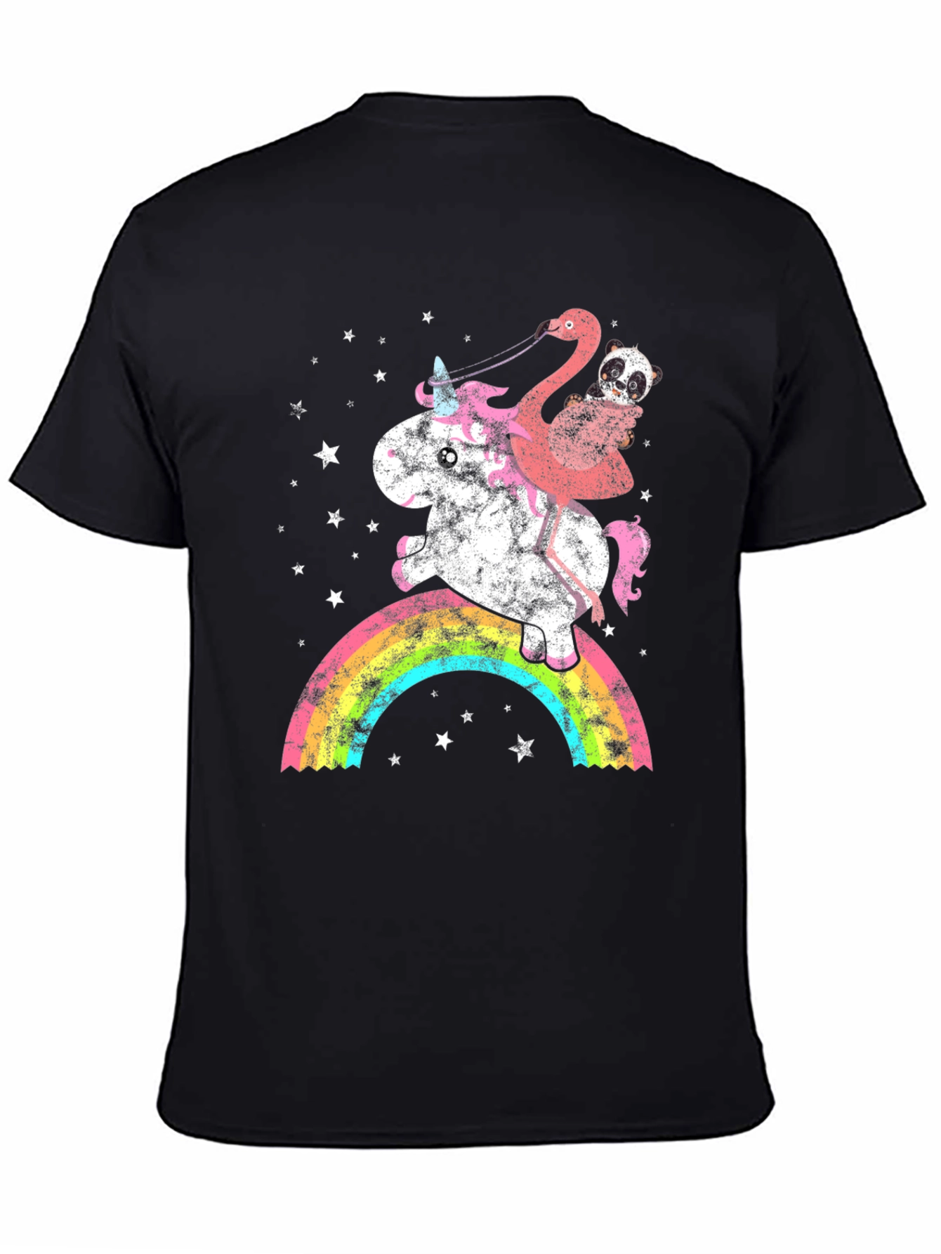Black Unicorn, Flamingo, & Panda Rainbow Graphic Tee view 4