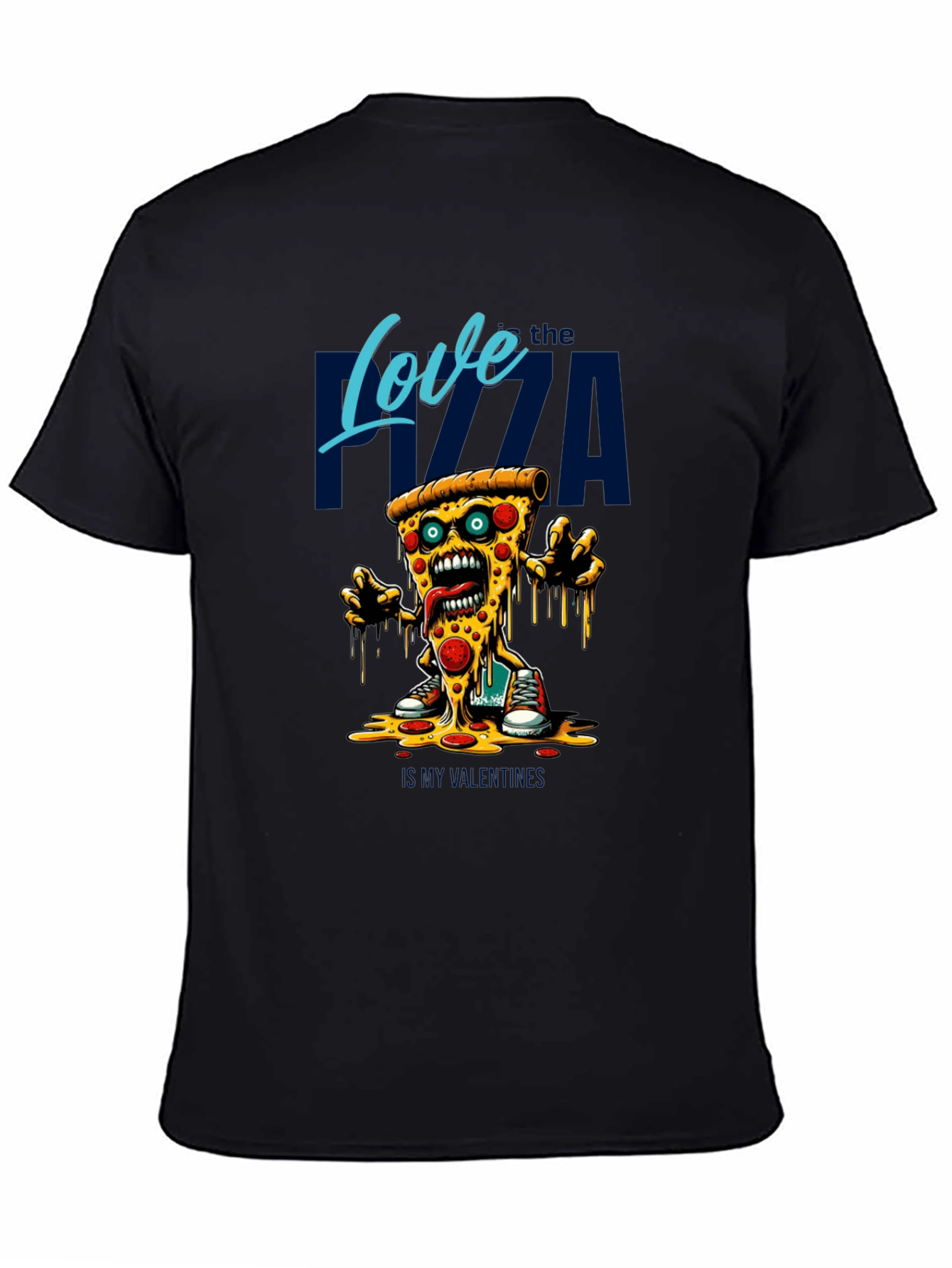 Black Love the Pizza Graphic T-Shirt - Fun Foodie Tee view 4