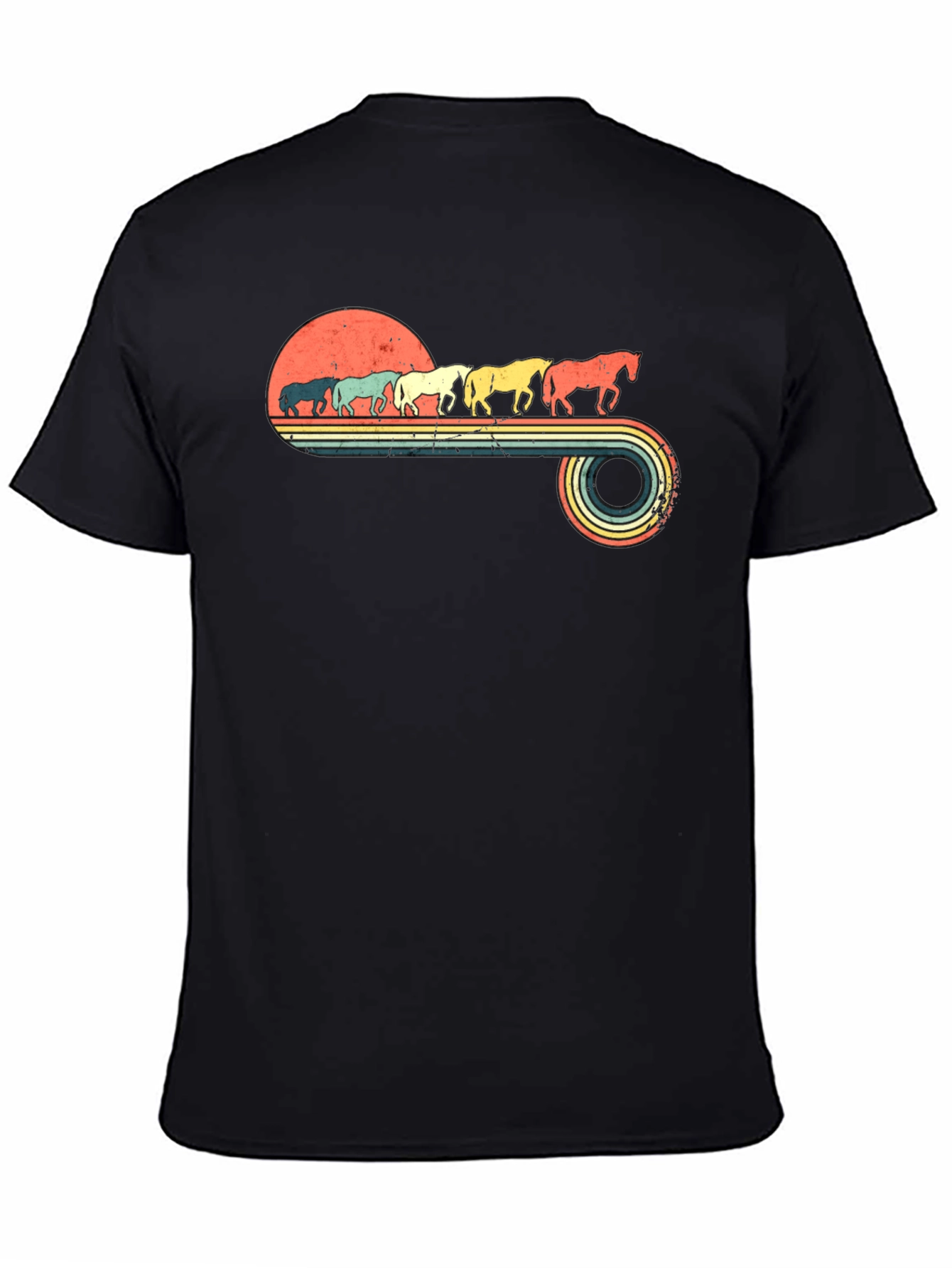 Black Retro Horse Sunset T-Shirt view 4