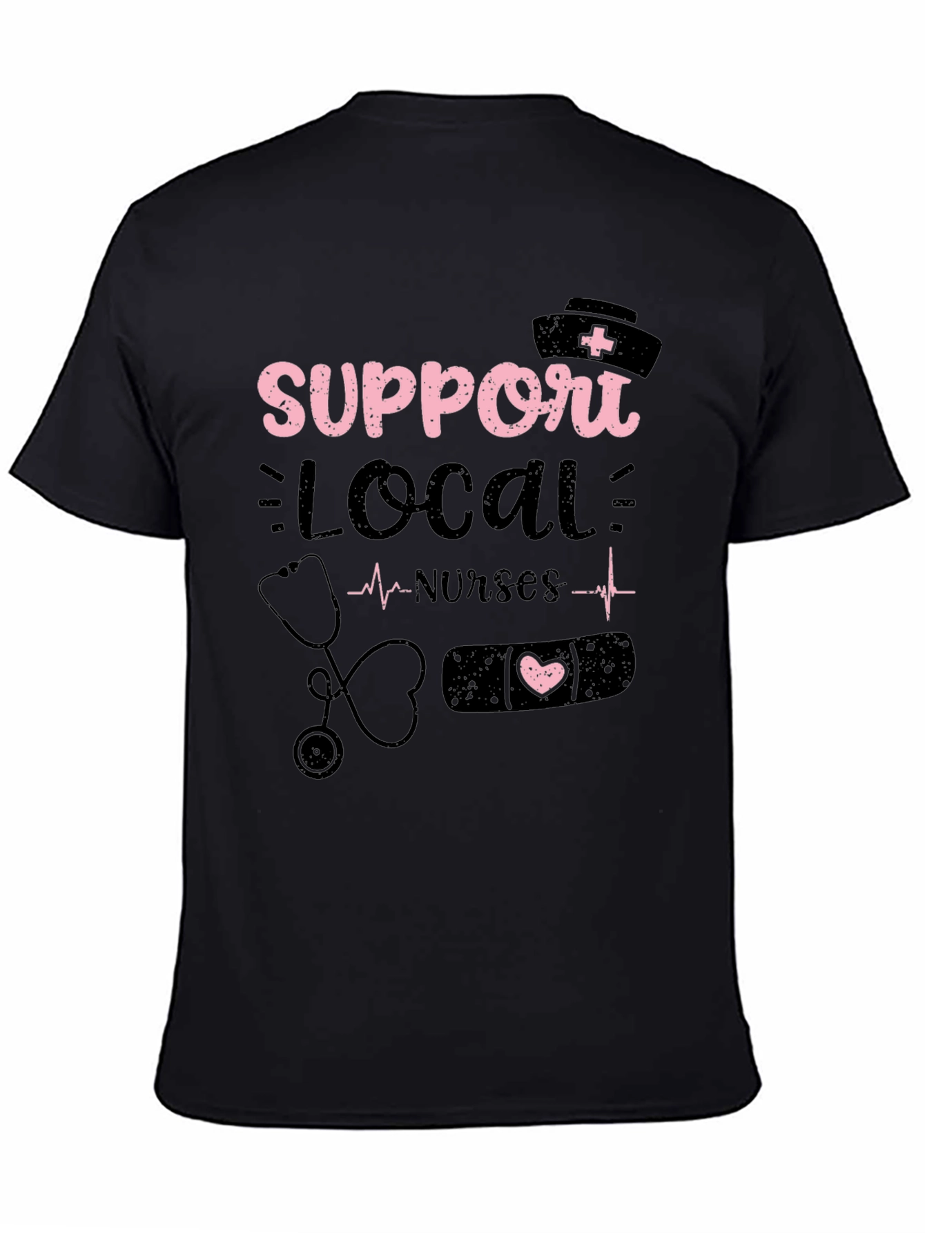 Black Support Local Nurses Graphic Tee view 4