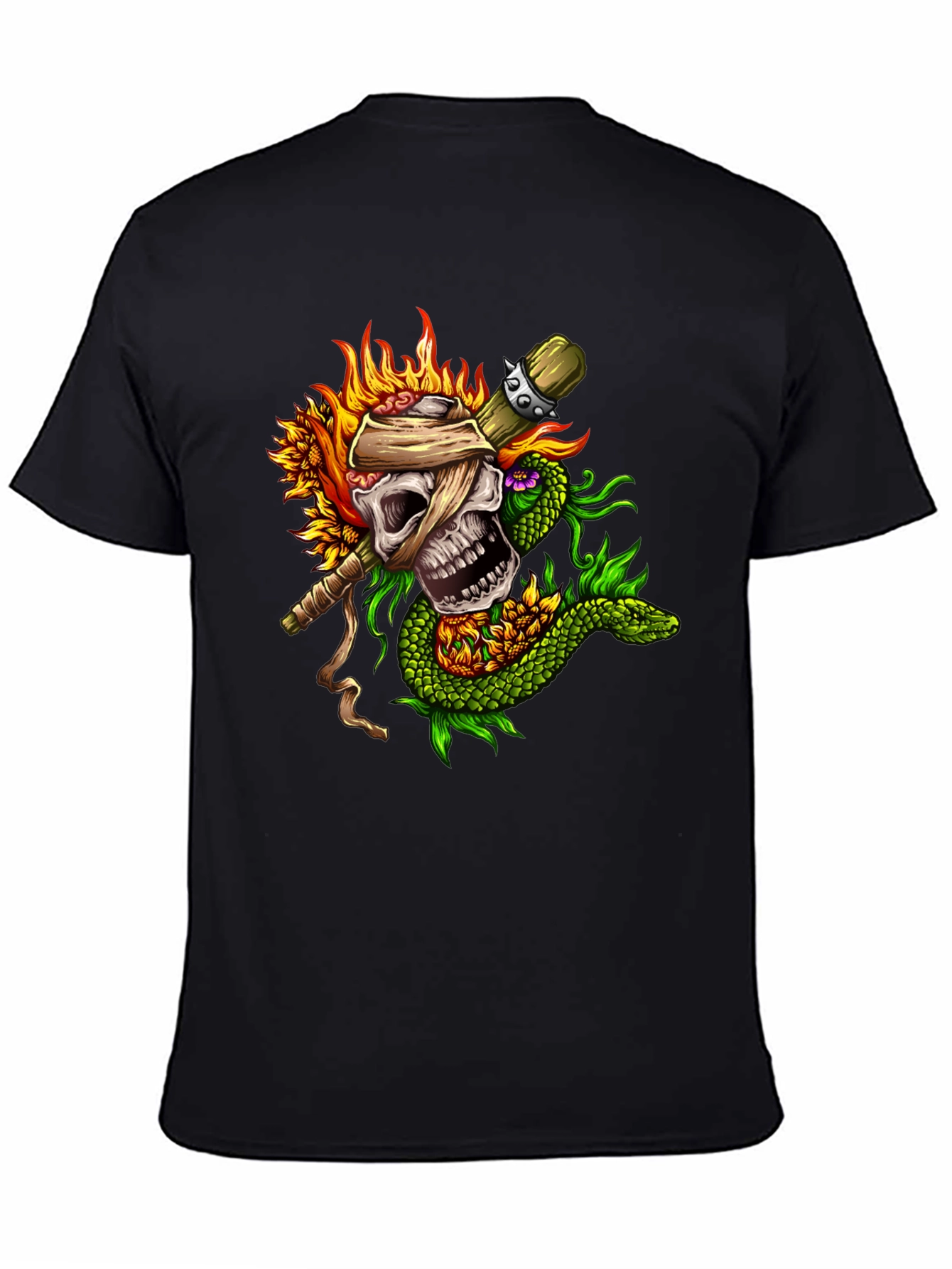Black Skull & Snake Graphic Tee - Unique Tattoo Style view 4