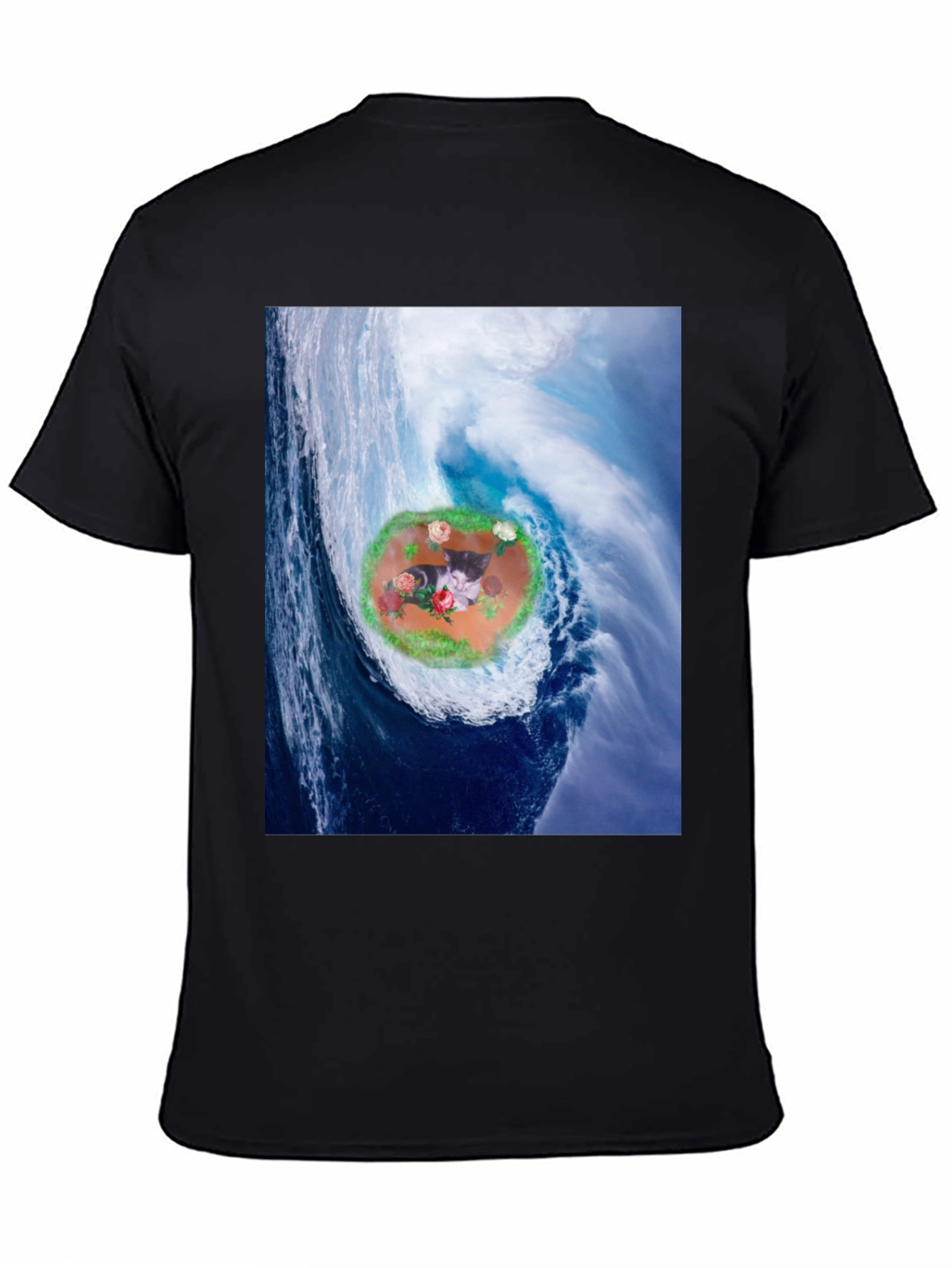 Black Wave Kitty T-Shirt: Black Cotton Blend view 4