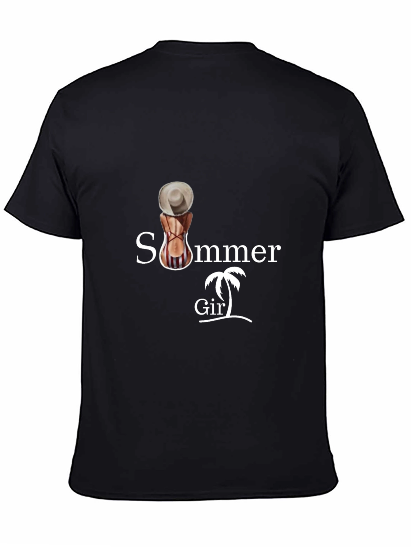 Black Summer Girl Graphic Tee - Black Cotton T-Shirt view 4