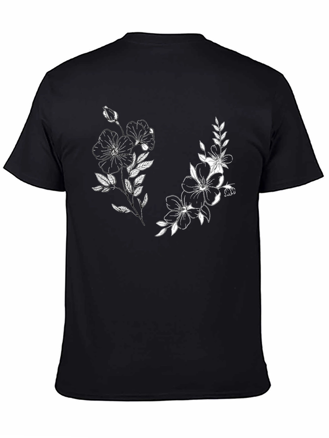 Black Floral Graphic Black Tee - Stylish & Unique view 4