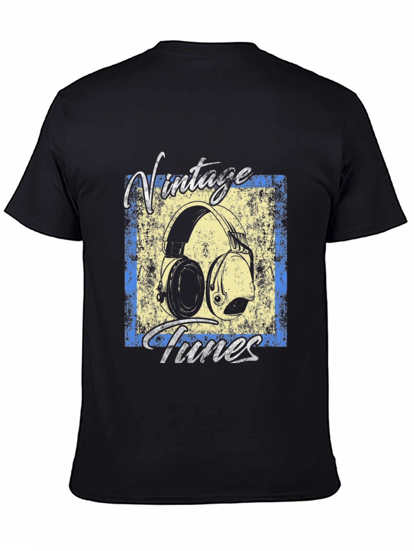 Black Vintage Tunes Graphic Tee - Black Cotton T-Shirt view 4