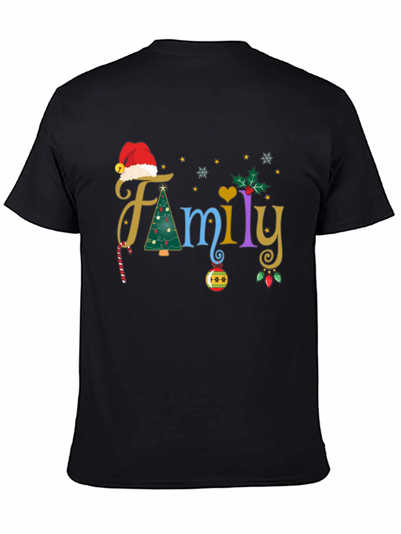 Black Festive Family Christmas T-Shirt view 4