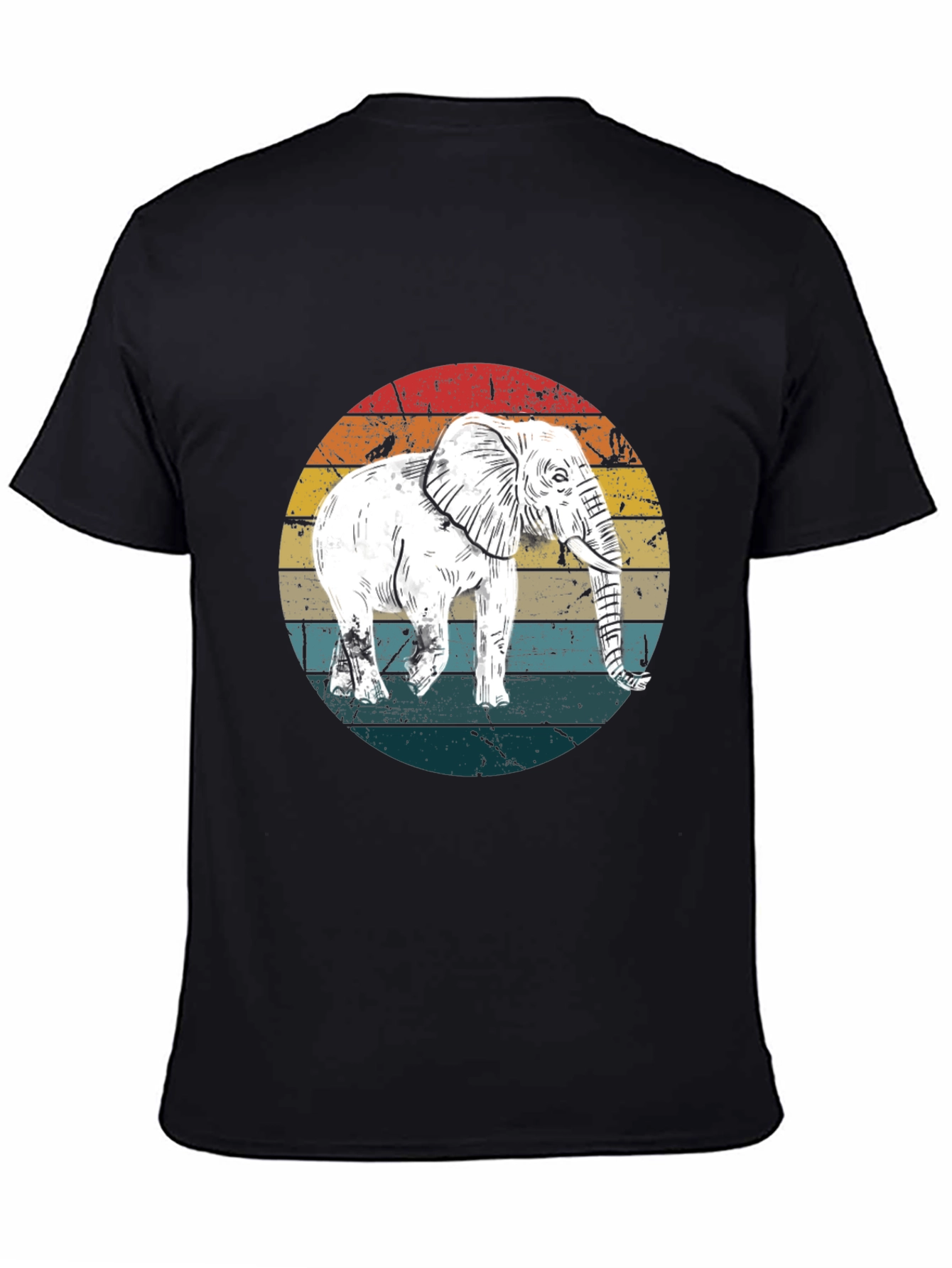 Black Vintage Elephant Sunset T-Shirt view 4