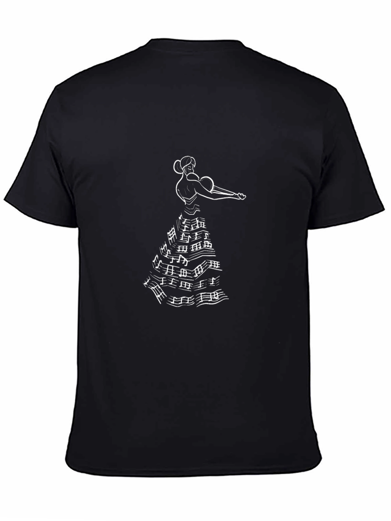 Black Musical Notes Flamenco Dancer Graphic Tee - Black Cotton T-Shirt view 4