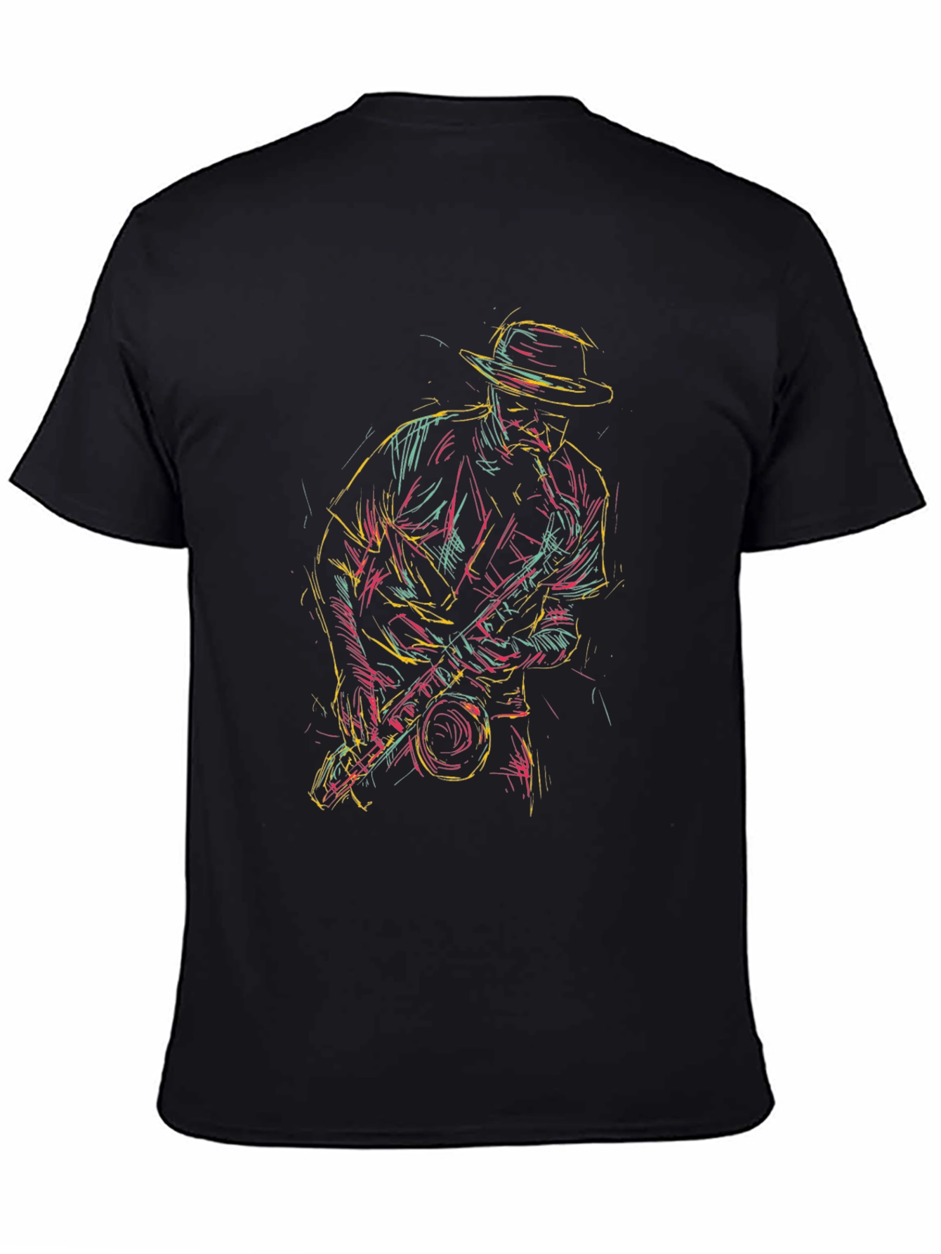 Black Cool Jazz Saxophone T-Shirt - Black Graphic Tee view 4