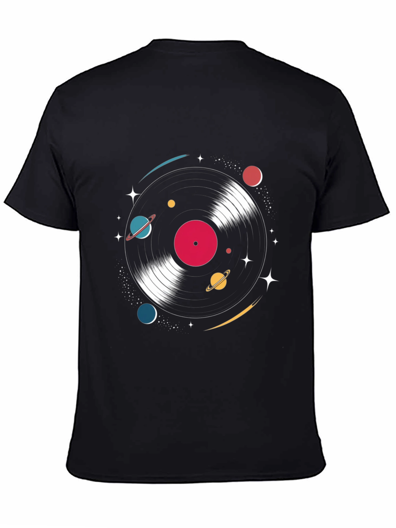 Black Retro Vinyl Record Space T-Shirt view 4