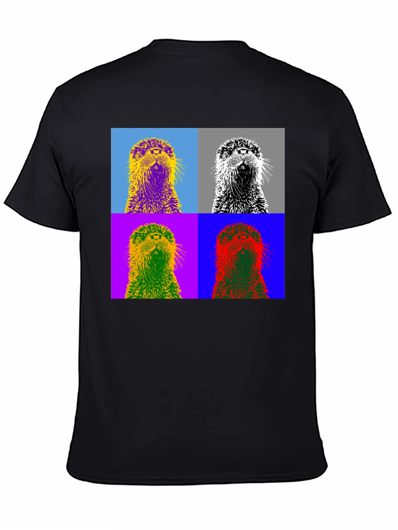 Black Pop Art Otter Graphic Tee - Black Cotton T-Shirt view 4