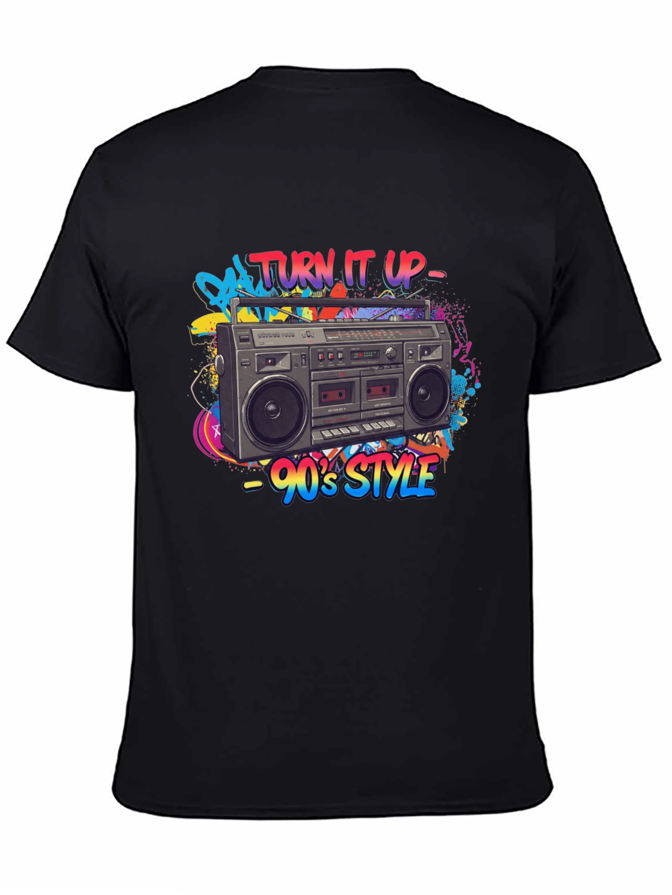 Black 90's Style Boombox Graphic Tee - Turn It Up! view 4