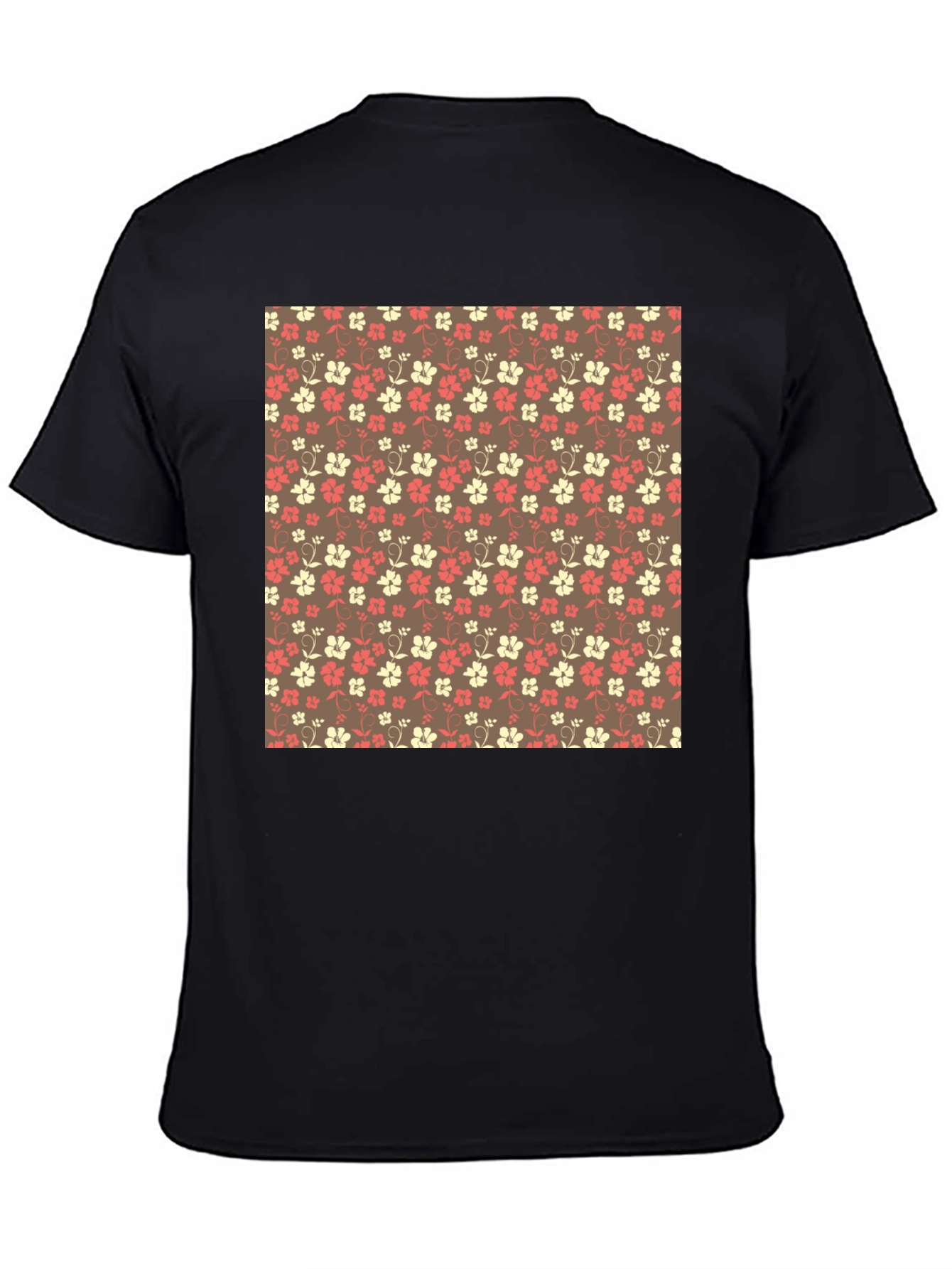 Black Floral Pattern Black Crewneck T-Shirt view 4