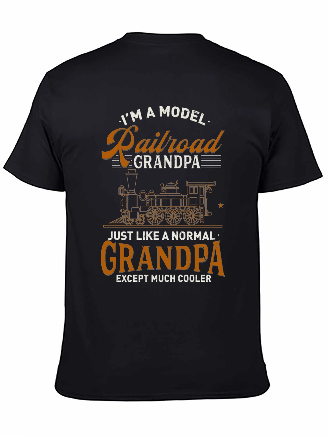 Black Model Railroad Grandpa Novelty T-Shirt view 4
