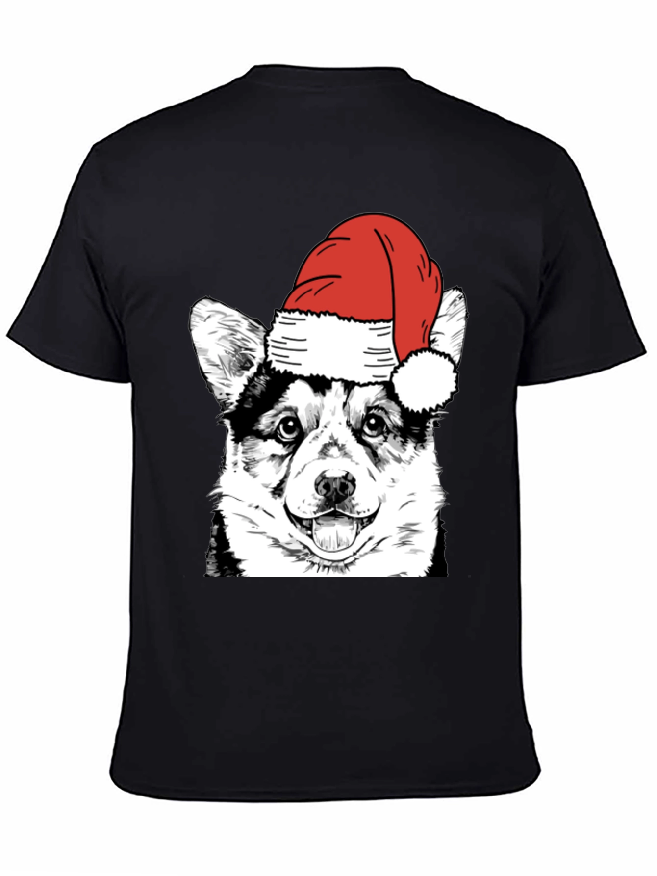 Black Festive Corgi Santa Hat Black T-Shirt view 4