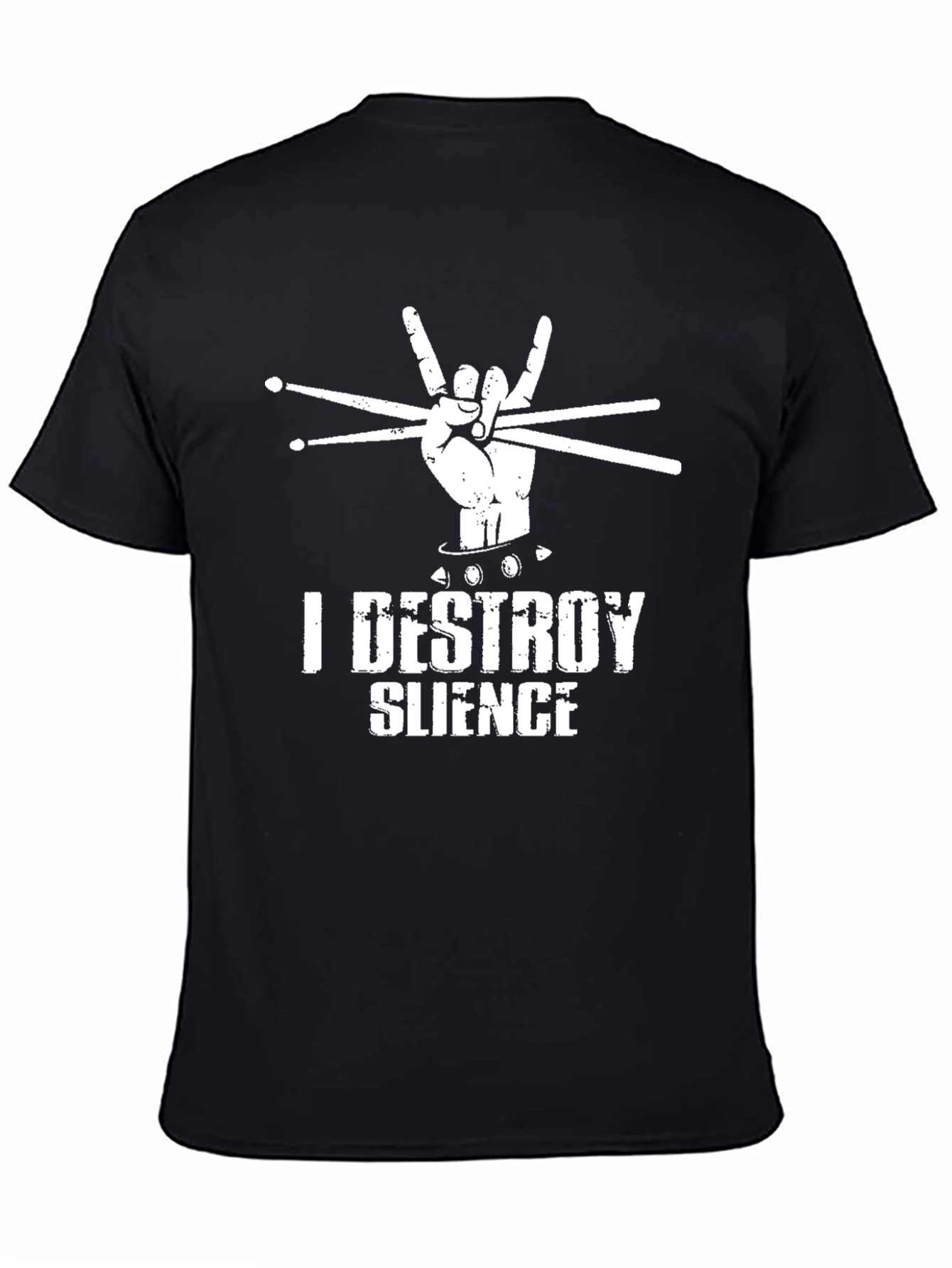 Black I Destroy Silence Drummer Graphic Tee view 4