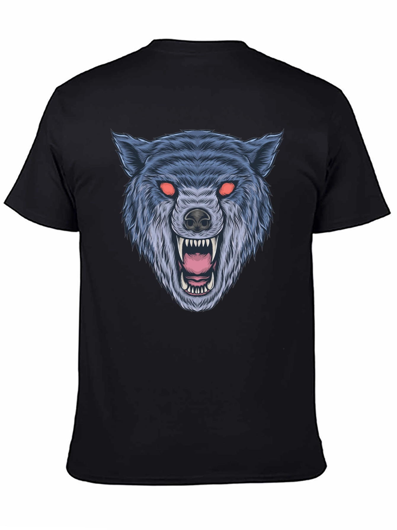 Black Men's Black Wolf Graphic T-Shirt view 4