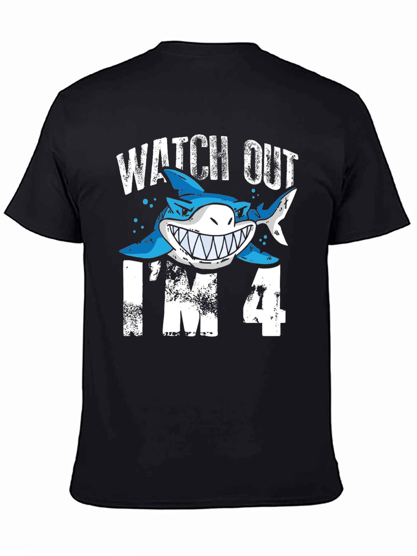 Black Watch Out I'm 4 Shark Birthday T-Shirt view 4