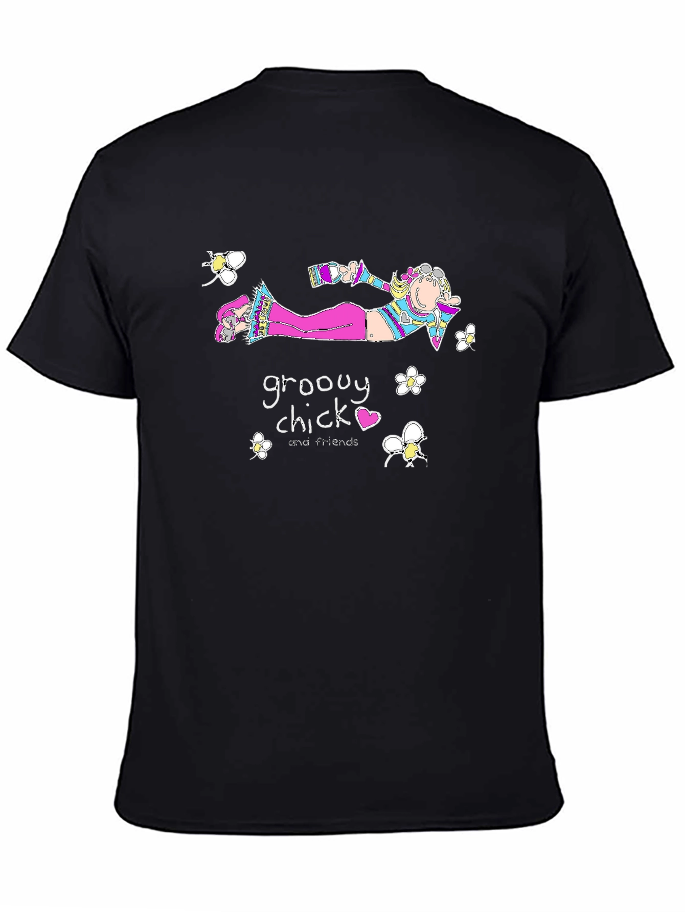 Black Groovy Chick Tee - Quirky Cartoon T-Shirt view 4