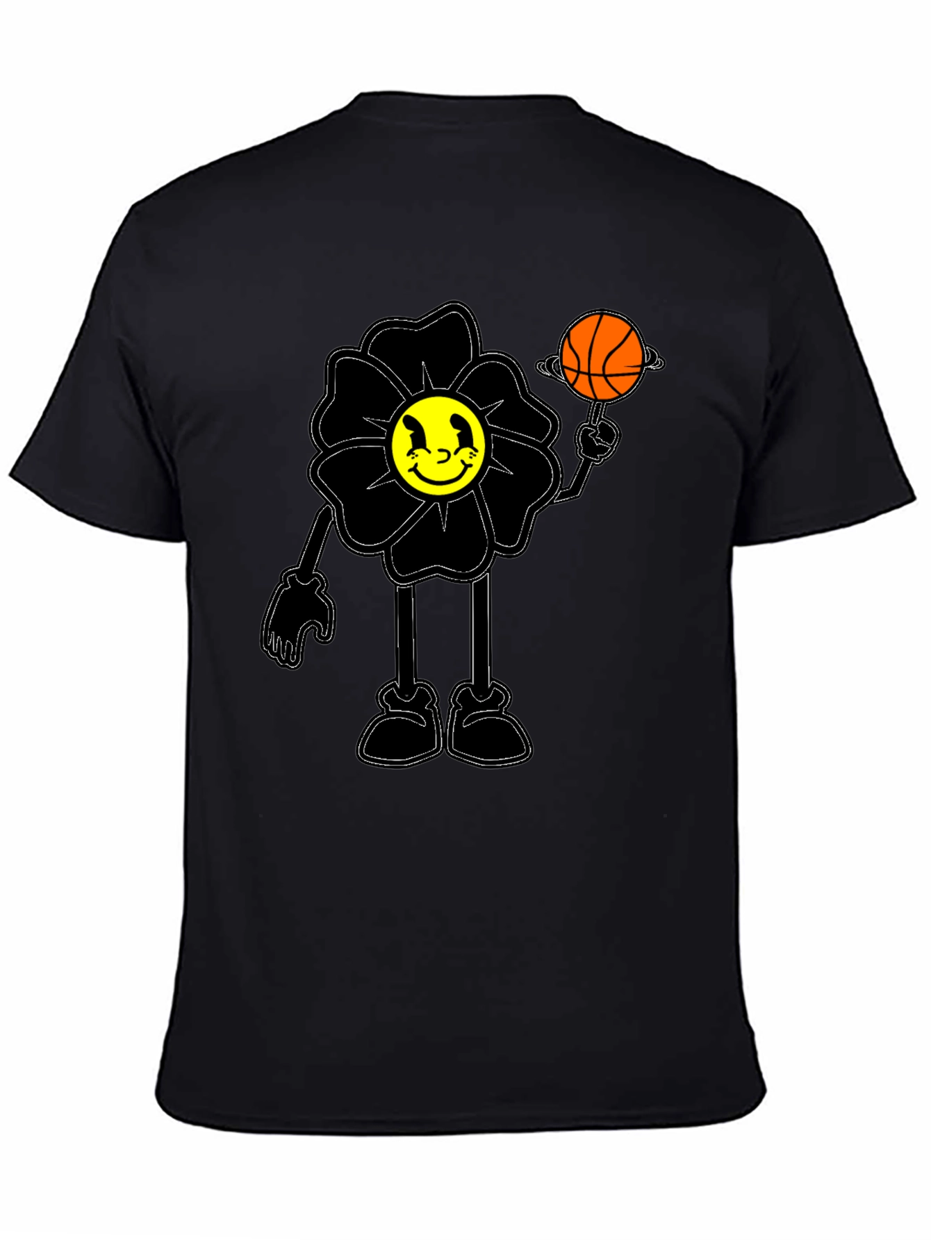 Black Smiley Flower Graphic Tee - Trendy Black T-Shirt view 4