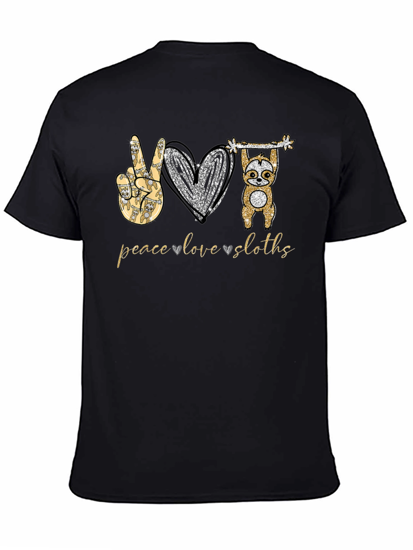 Black Peace Love Sloths T-Shirt view 4