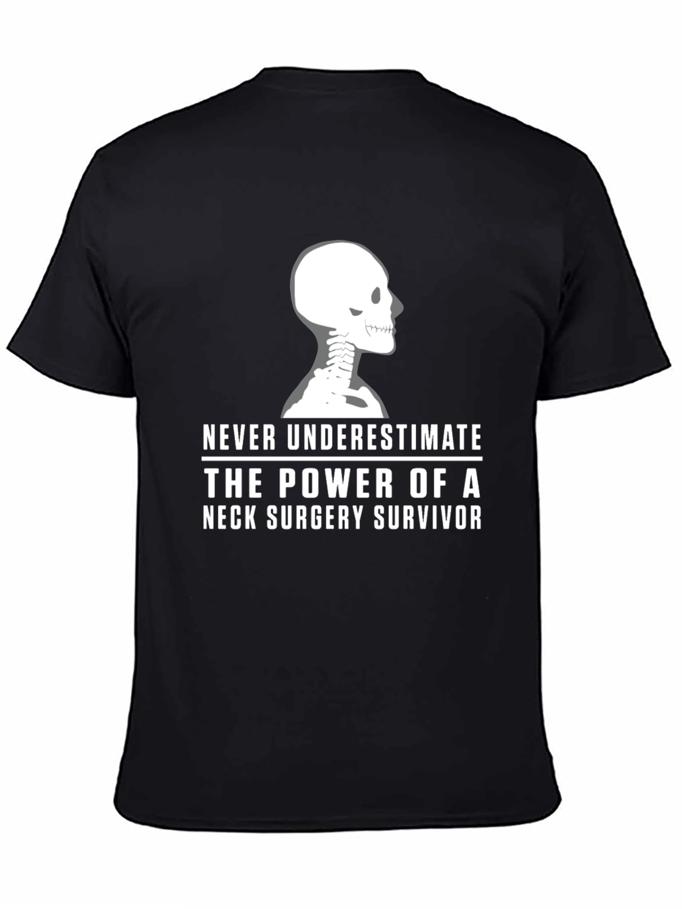 Black Neck Surgery Survivor T-Shirt - Skeleton Design view 4