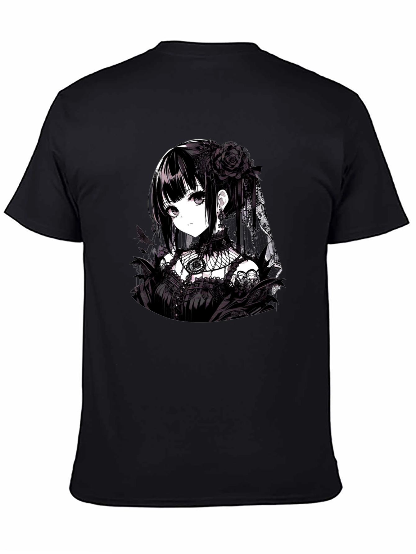 Black Gothic Anime Girl T-Shirt - Black view 4