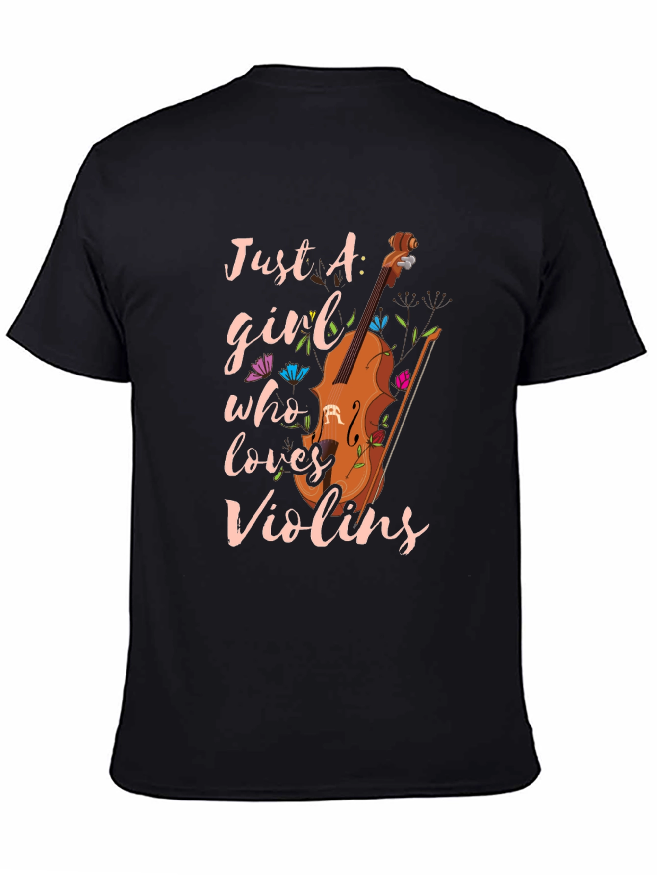 Black Just A Girl Who Loves Violins T-Shirt view 4