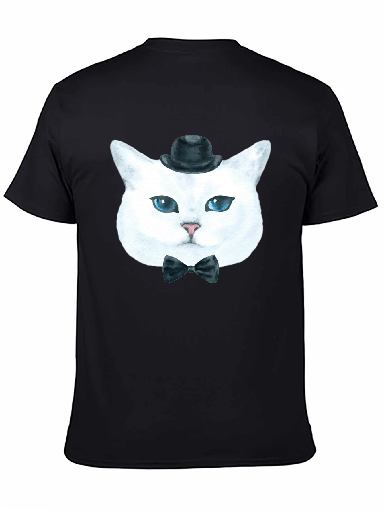 Black Dapper Cat T-Shirt: Classy Feline in Bow Tie & Hat view 4