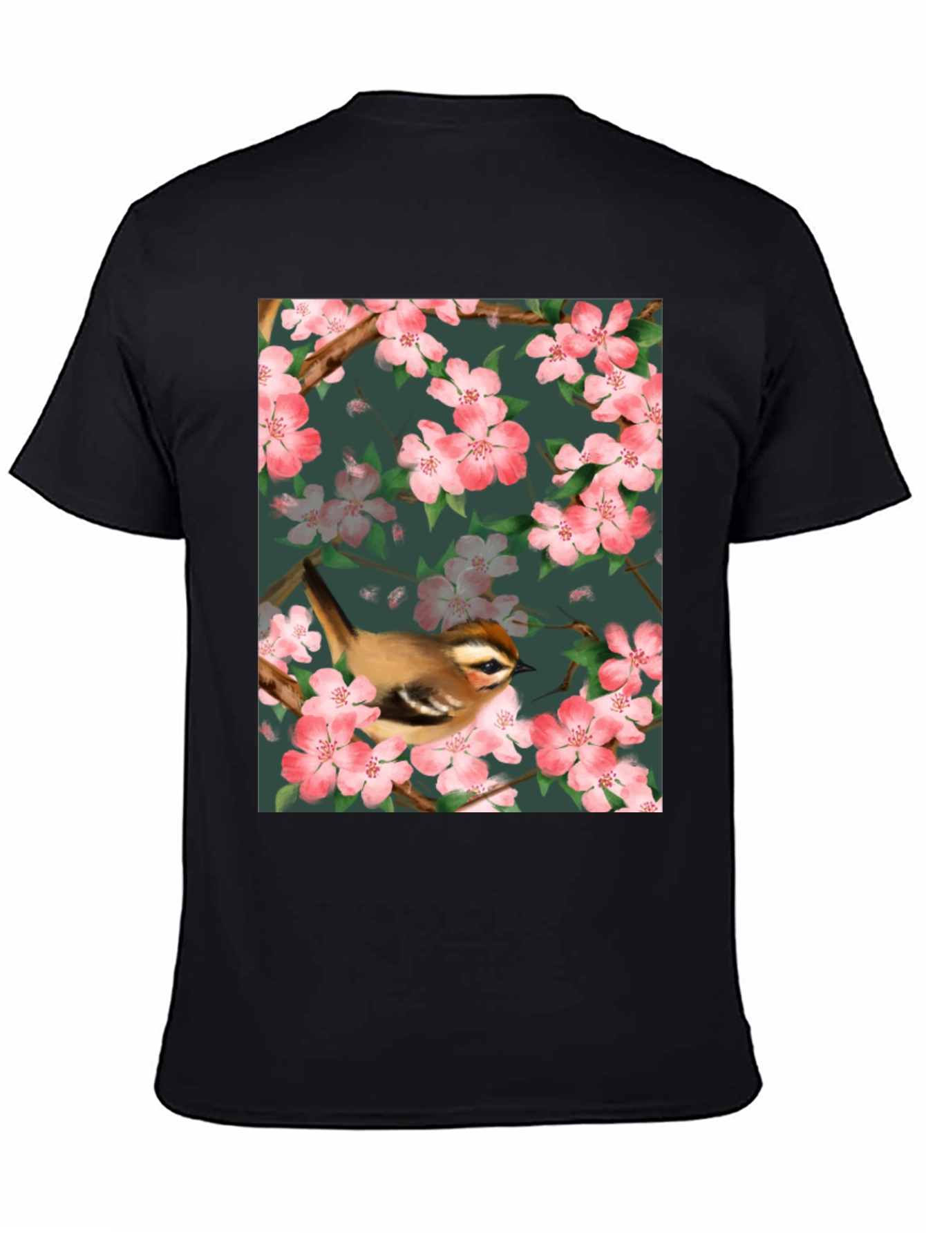 Black Bird & Blossom Graphic Tee - Nature Lover's Shirt view 4