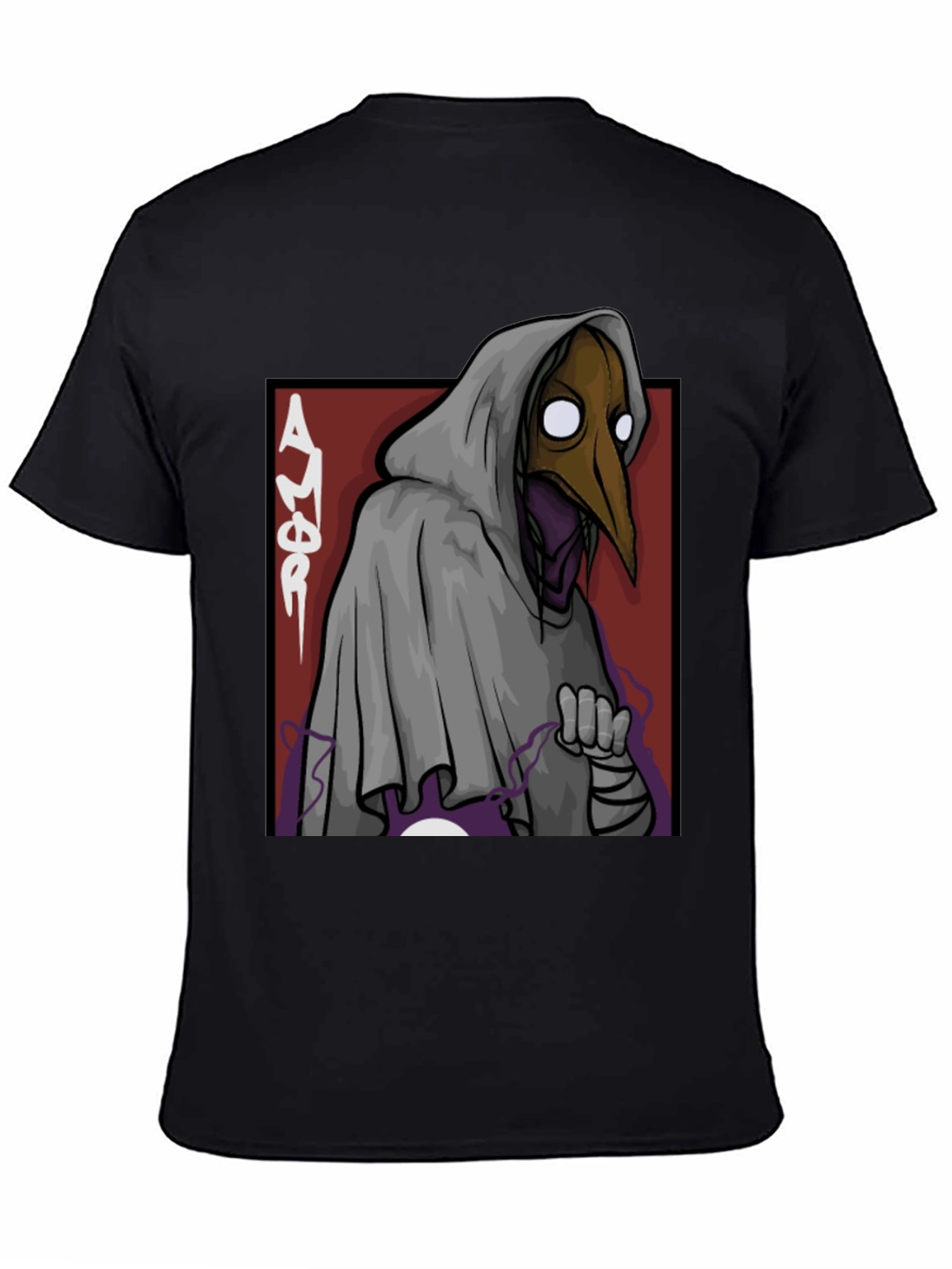 Black Plague Doctor Graphic Tee - Black Cotton T-Shirt view 4